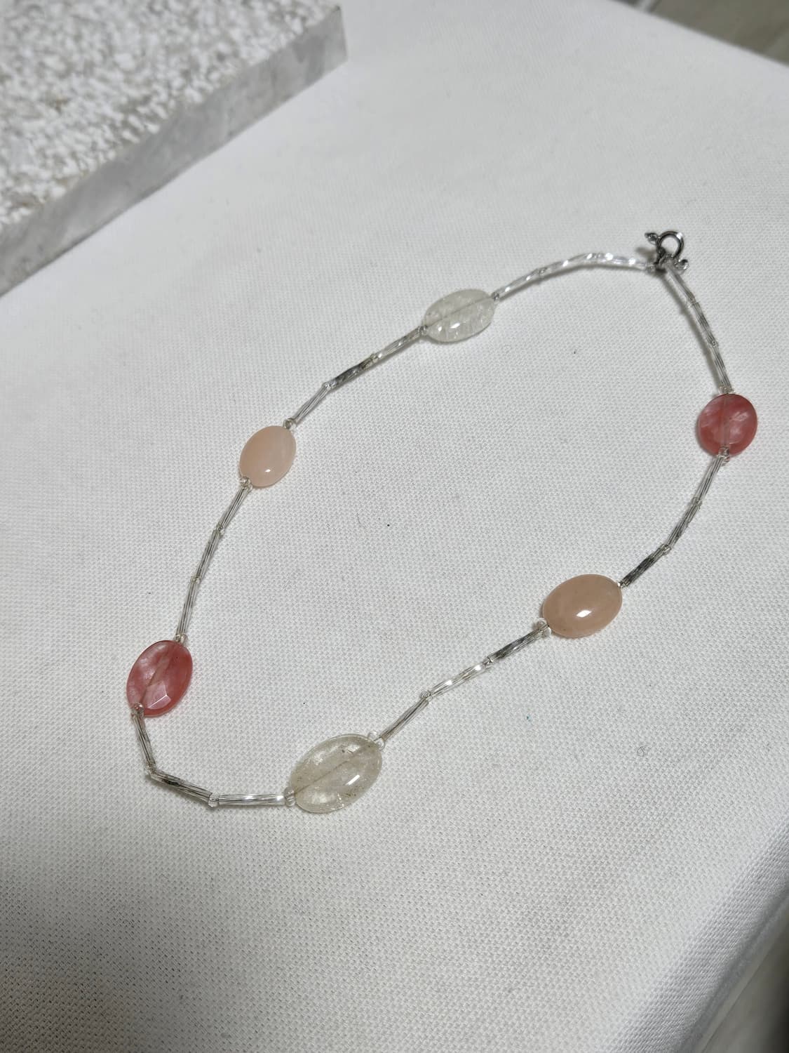 빈티지 믹스 원석 목걸이 크랙수정 로즈톤 내포수정 포인트 상품이미지5