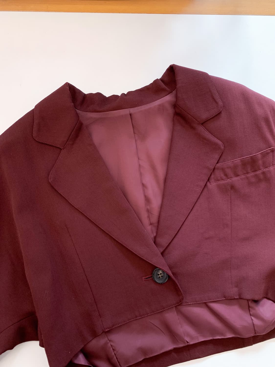 JPN 버건디 울 100% 크롭 블레이저 95-100 상품이미지6