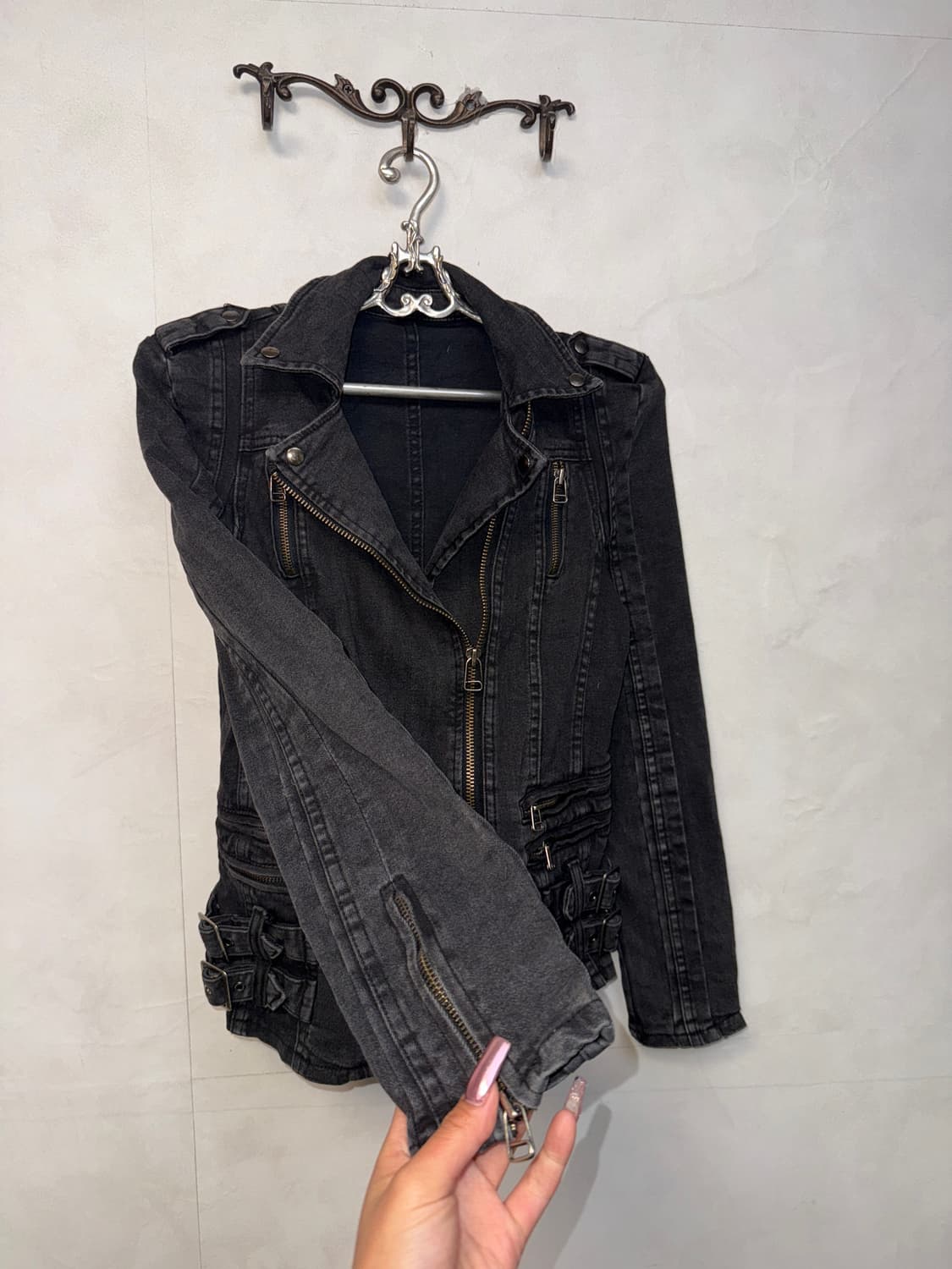 Black denim side double buckle rider jk 상품이미지6