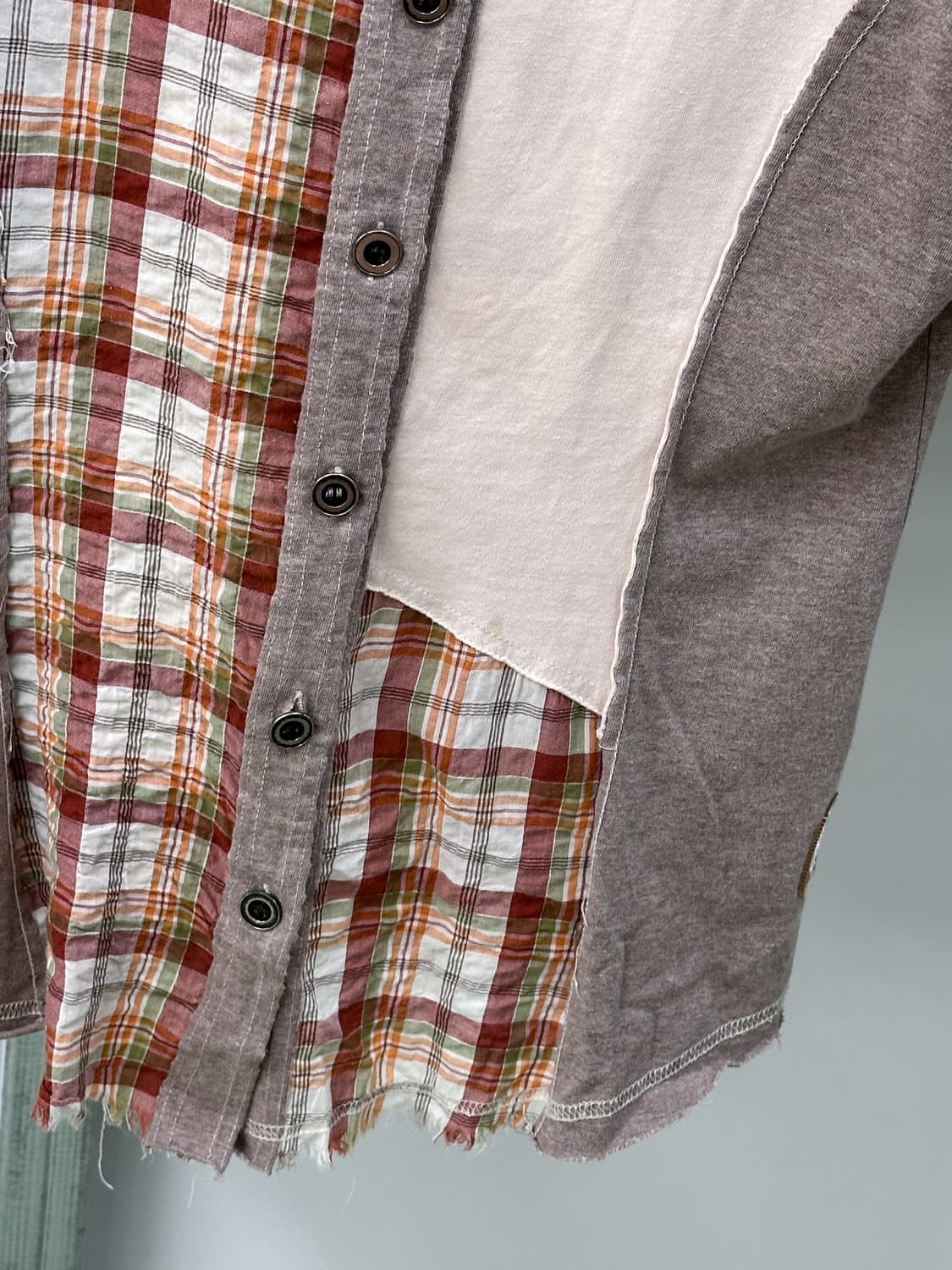 beige cotton check half shirt 상품이미지2