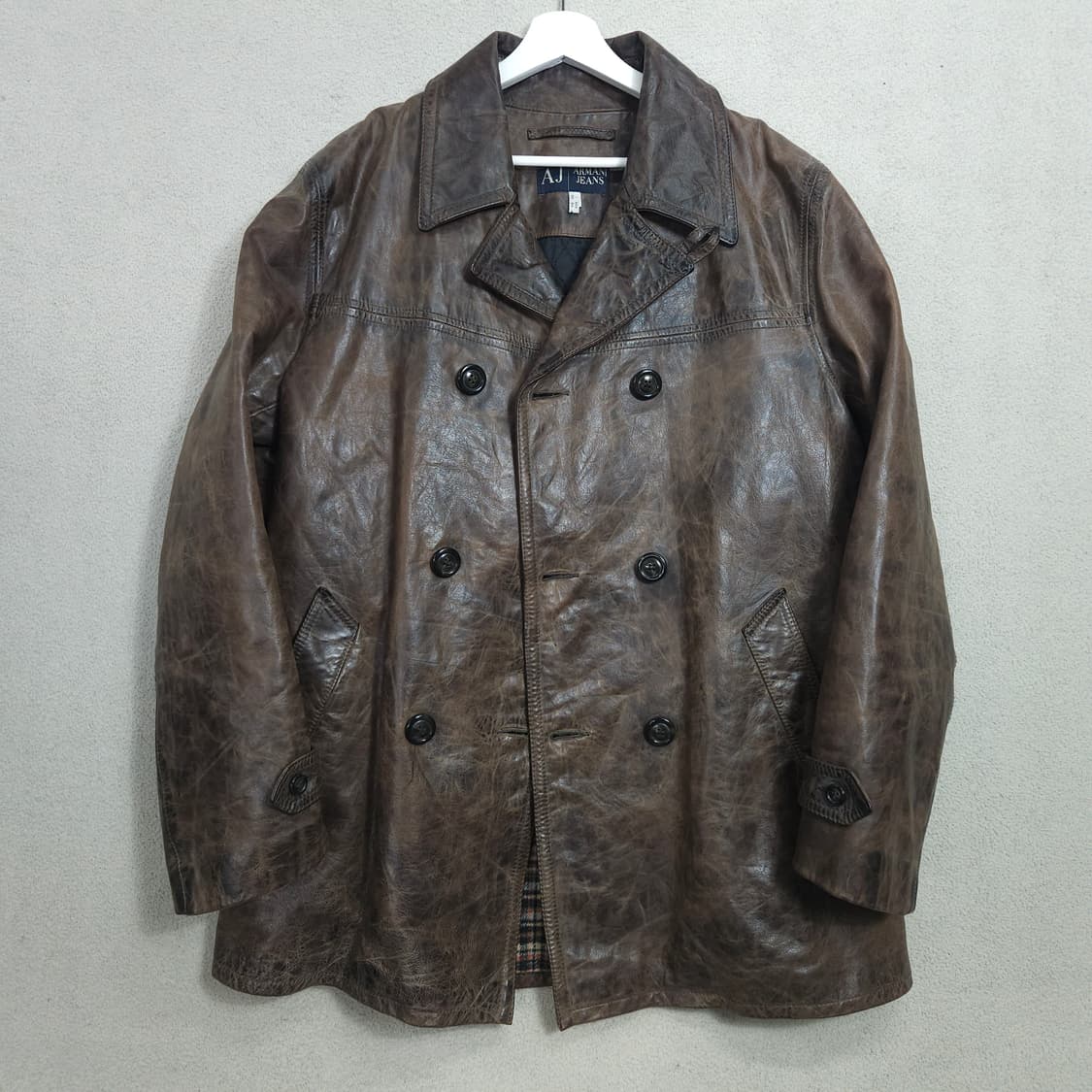 아르마니진스 더블 브레스티드 레더 카코트 상품이미지3