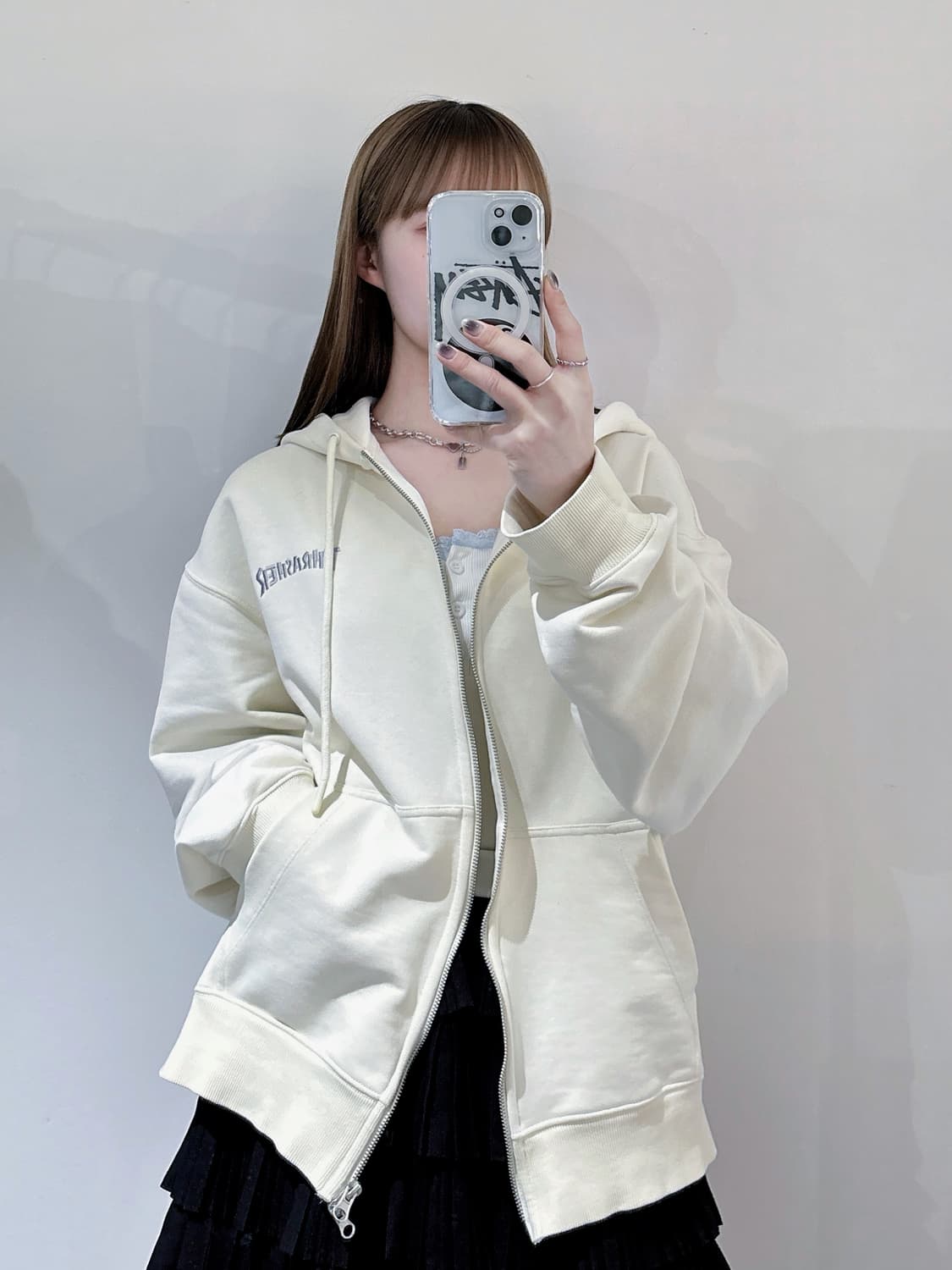 트레셔 빅로고 투웨이 크림 후드집업 상품이미지3