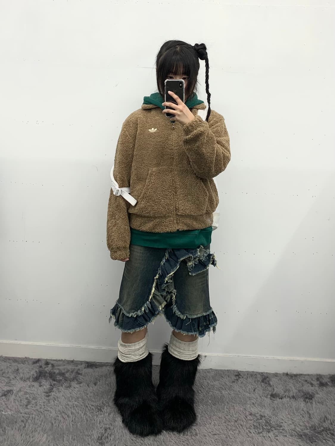 아디다스 파이어버드 브라운 뽀글이 후리스 자켓 상품이미지2