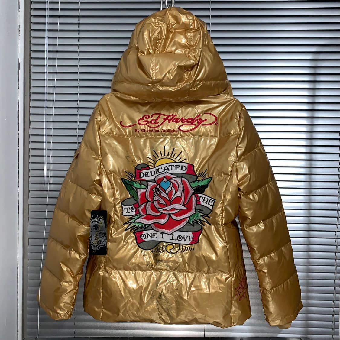 2000s 에드하디 골드 패치 패딩 코트 상품이미지5