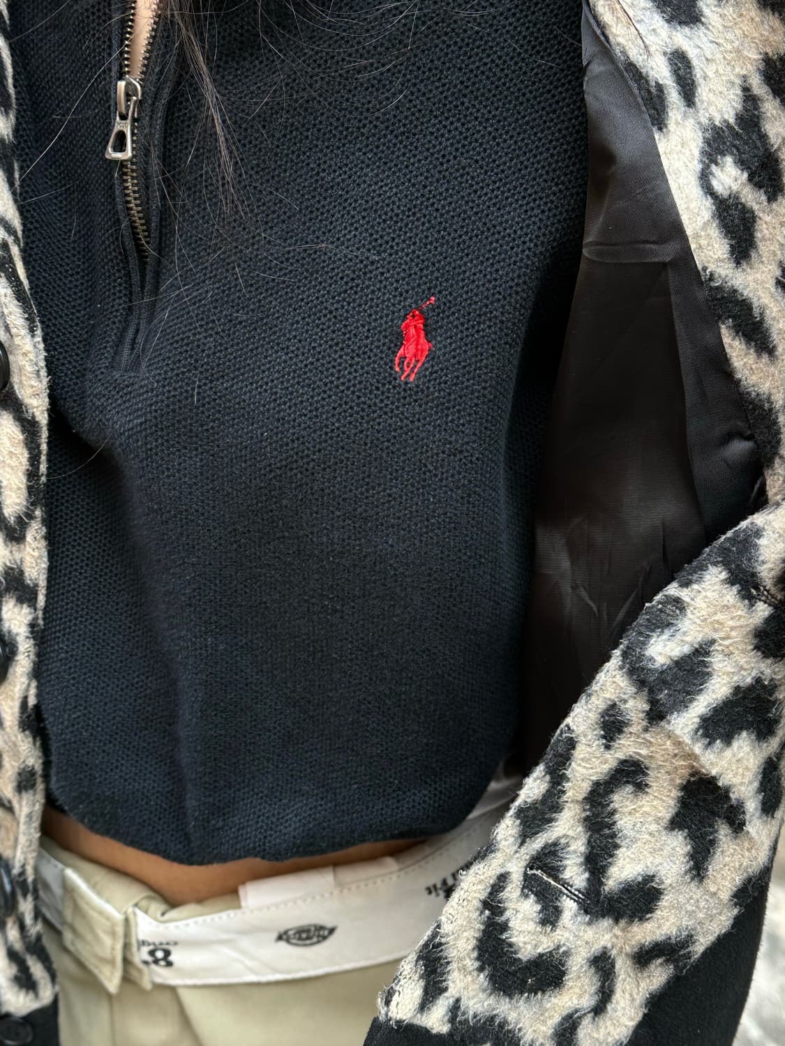 레오파드 자켓 폴로 크롭 니트 디키즈874팬츠 코디 상품이미지4