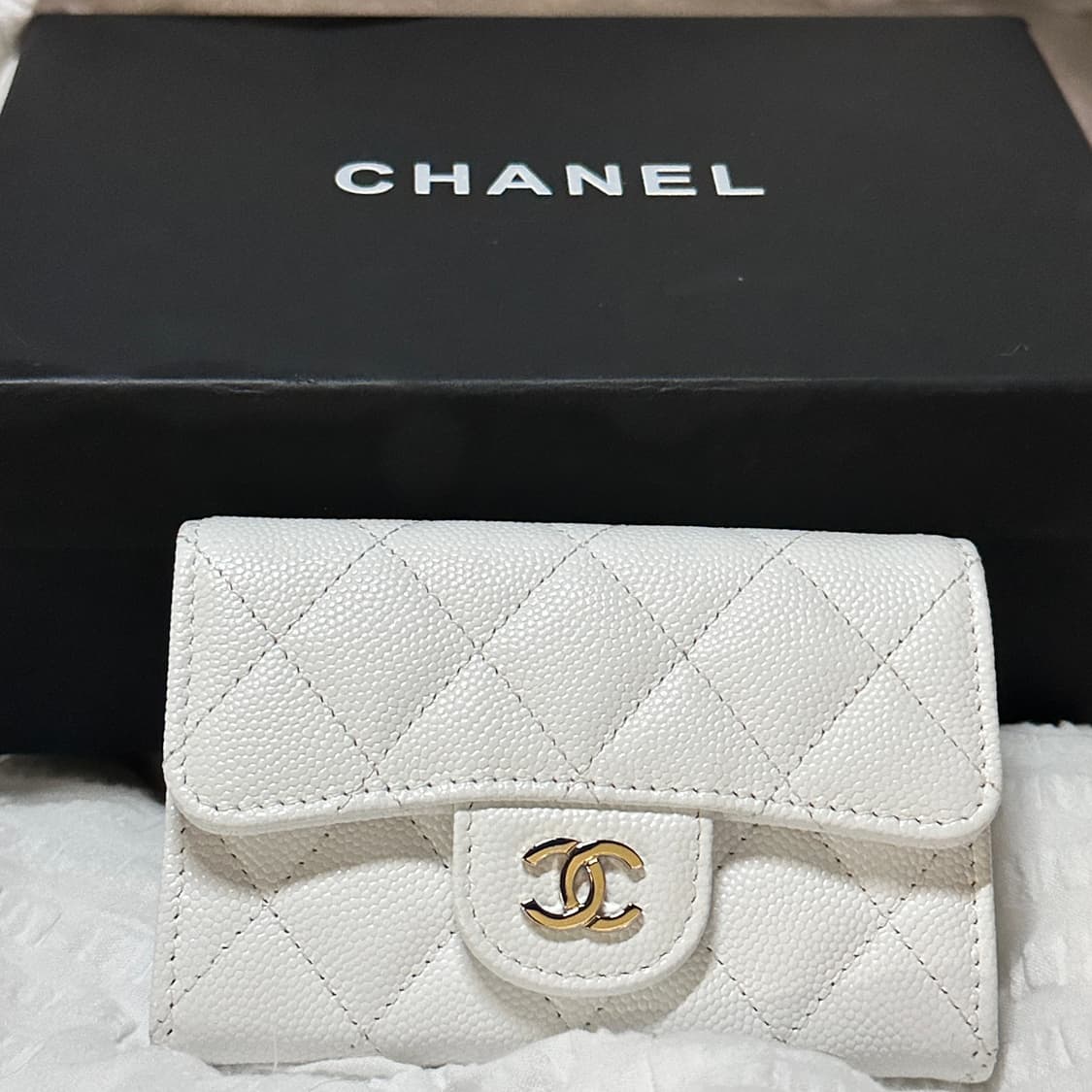 [풀구성/정품]샤넬 카드지갑 화이트 캐비어 새상품 상품이미지3