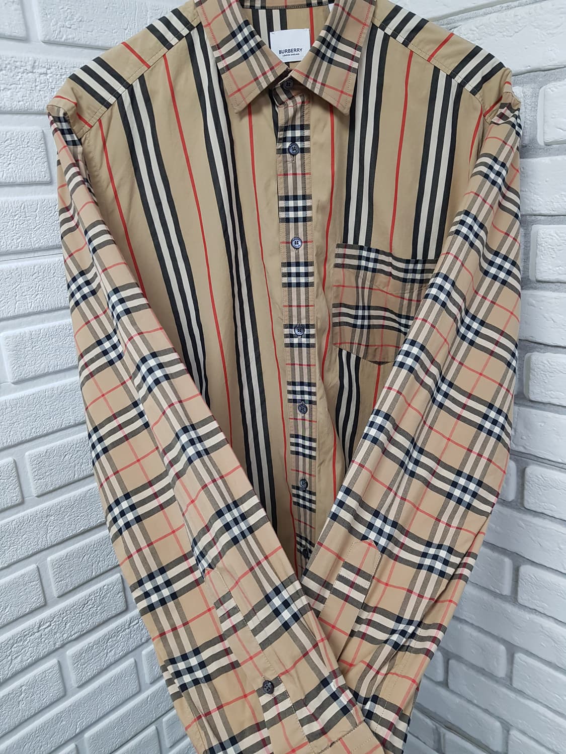 [xl/105/정품] 버버리 패치워크 포플린 스판셔츠 상품이미지5