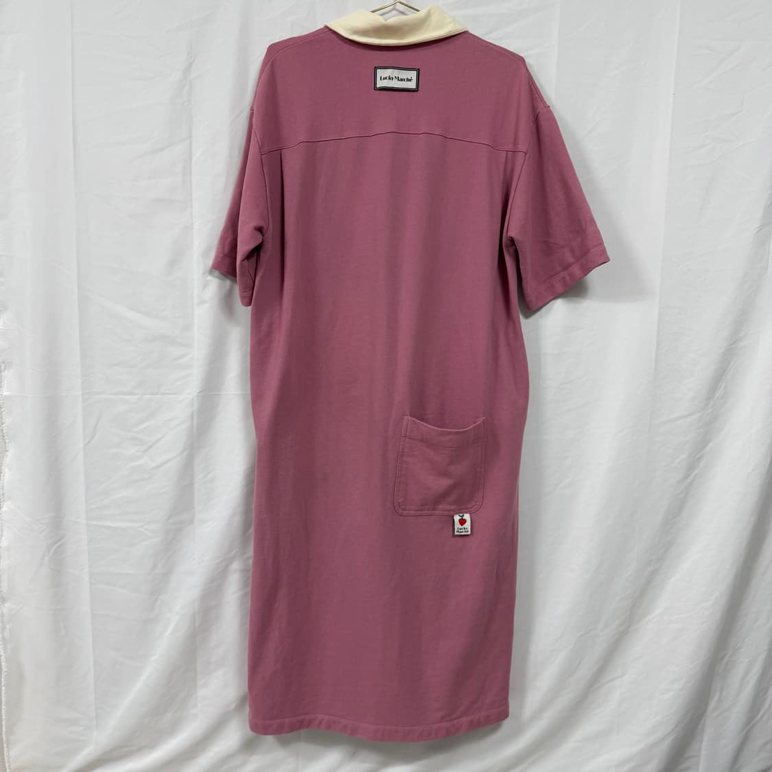 럭키마르쉐 핑크 코튼 카라 롱원피스 상품이미지3