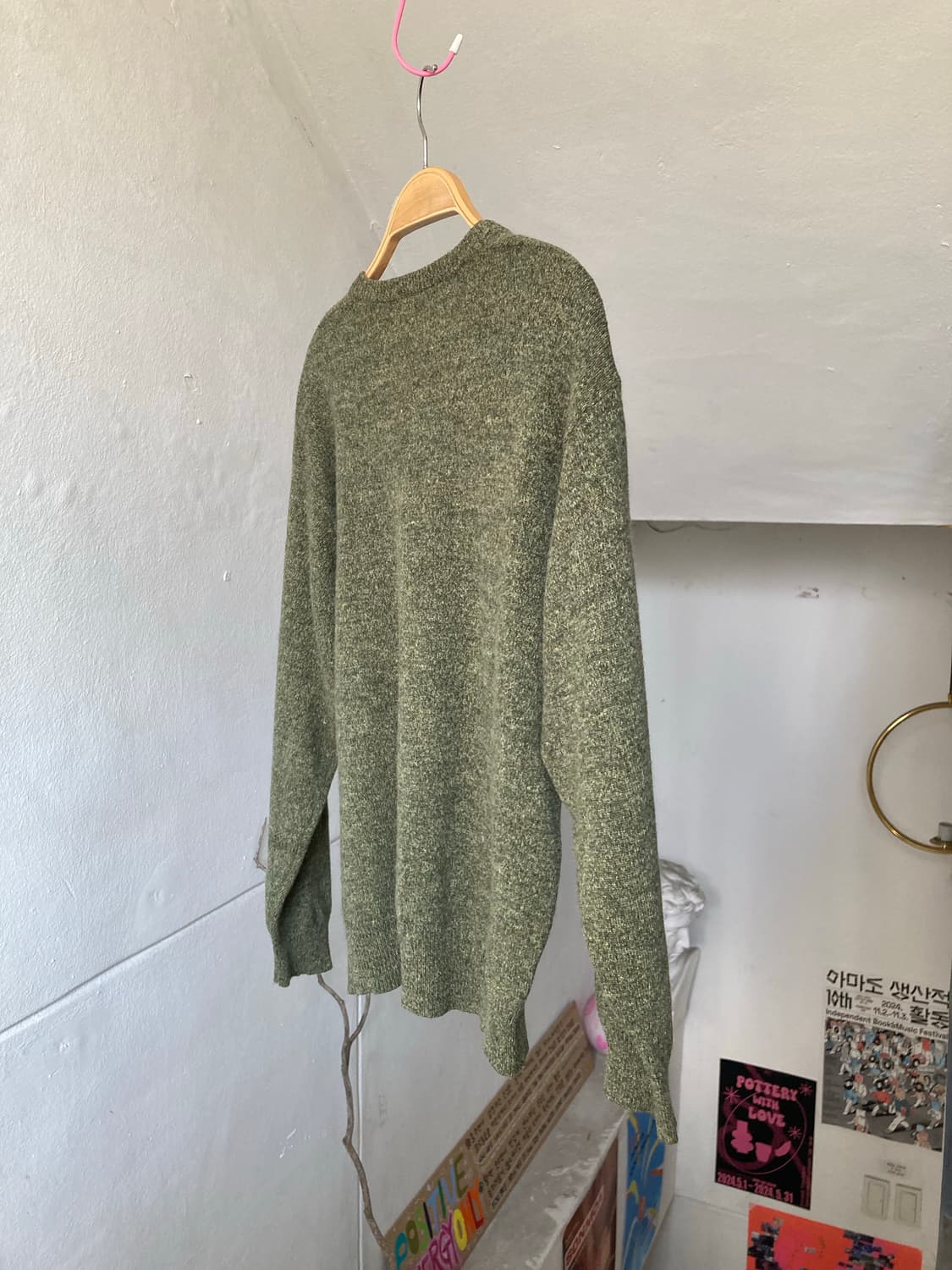 울 100% 쑥색 브이넥 니트 상품이미지7