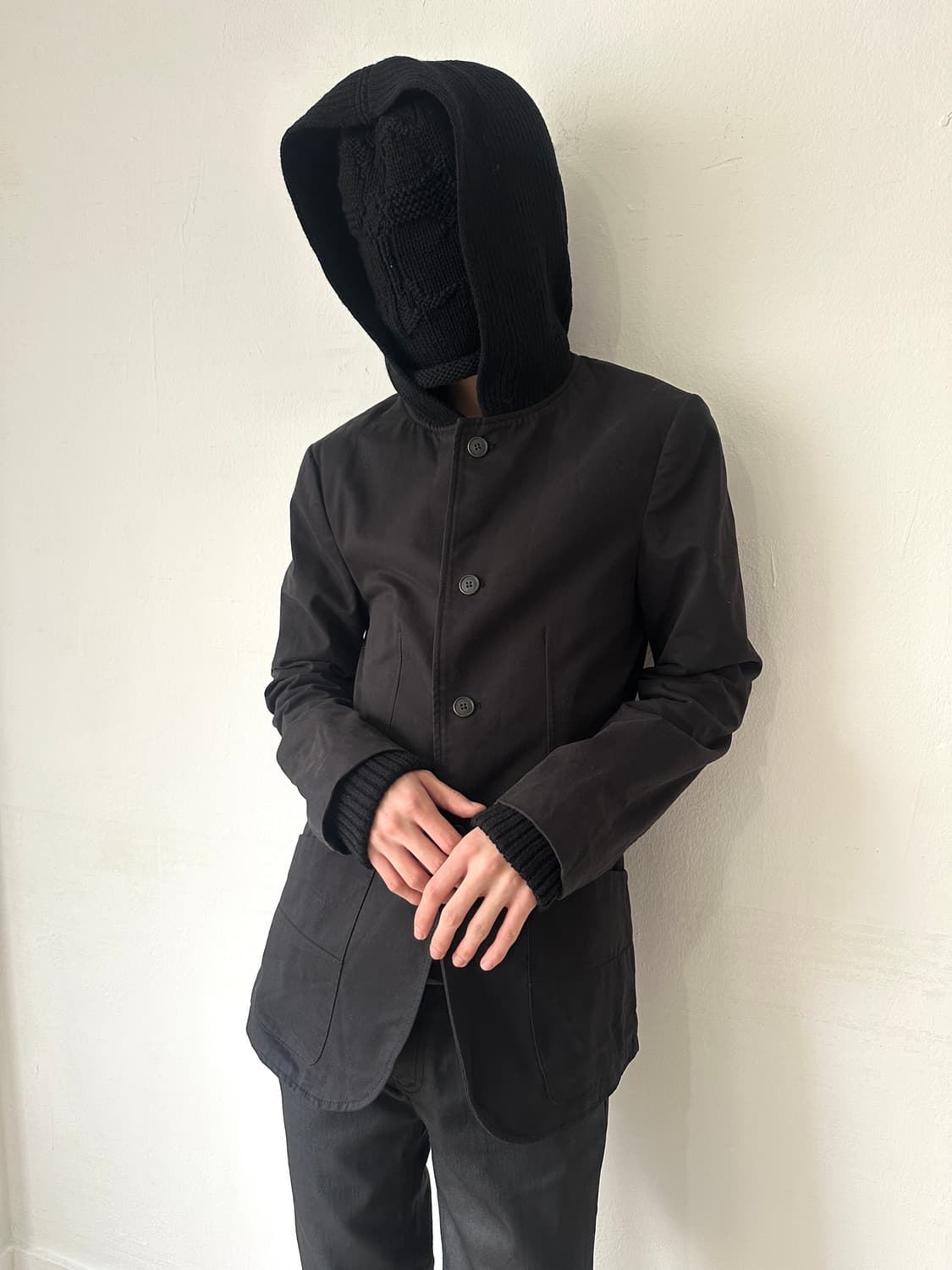 알마니 2000s 후드 니트 레이어 블레이저 자켓 상품이미지2