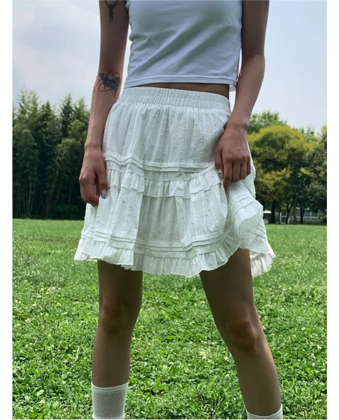 데일리쥬 릴렌코 밴딩 레이스 캉캉 미니 스커트 화이트 상품이미지3