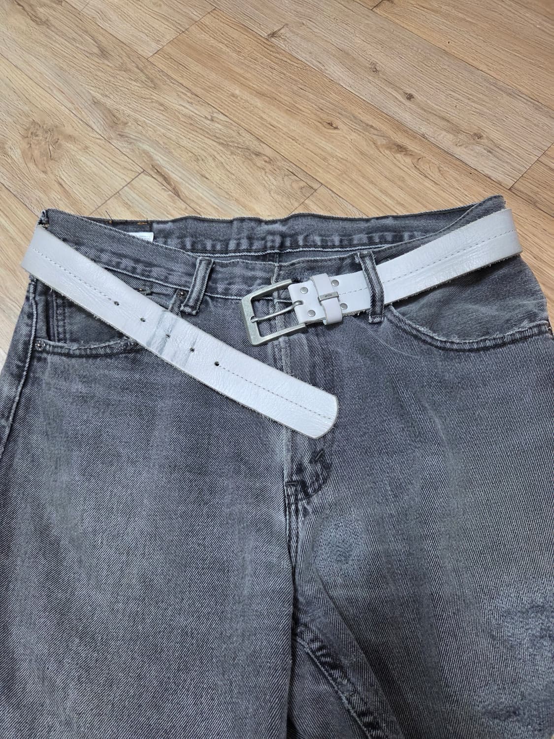 빈티지 화이트 레더벨트 상품이미지1