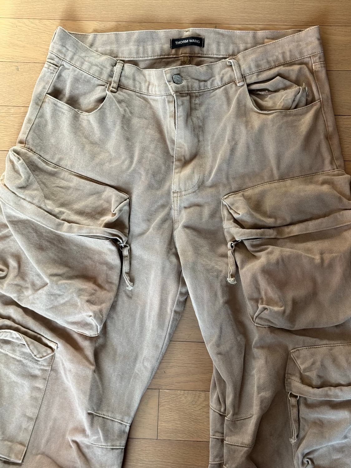 포켓 워싱 와이드 카고팬츠 갈색 XL 상품이미지4