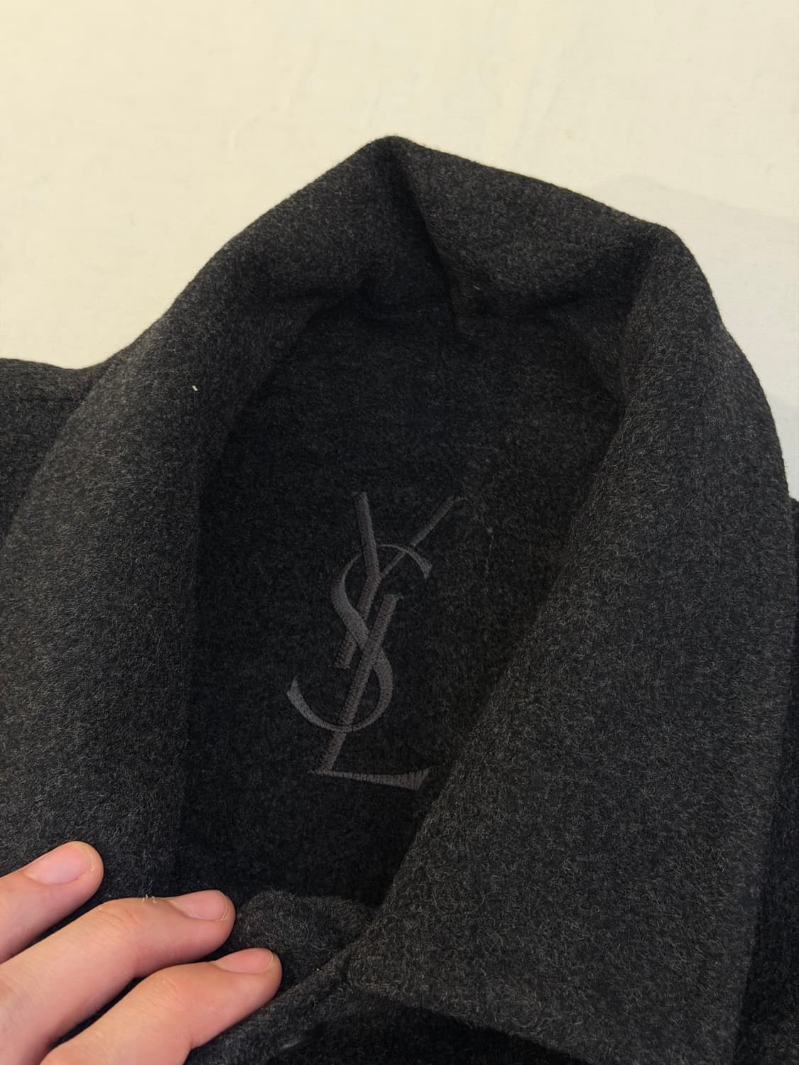 90s YSL 입생로랑 포켓로고 발마칸 울 코트 딥그레이 상품이미지5