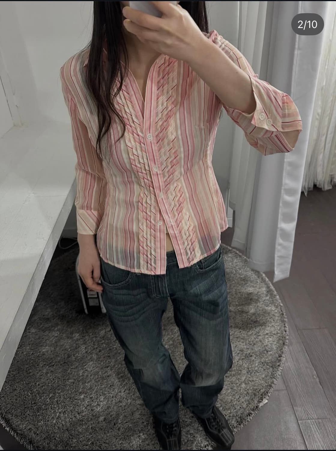 banana republic pink line pintuck shirt 상품이미지2