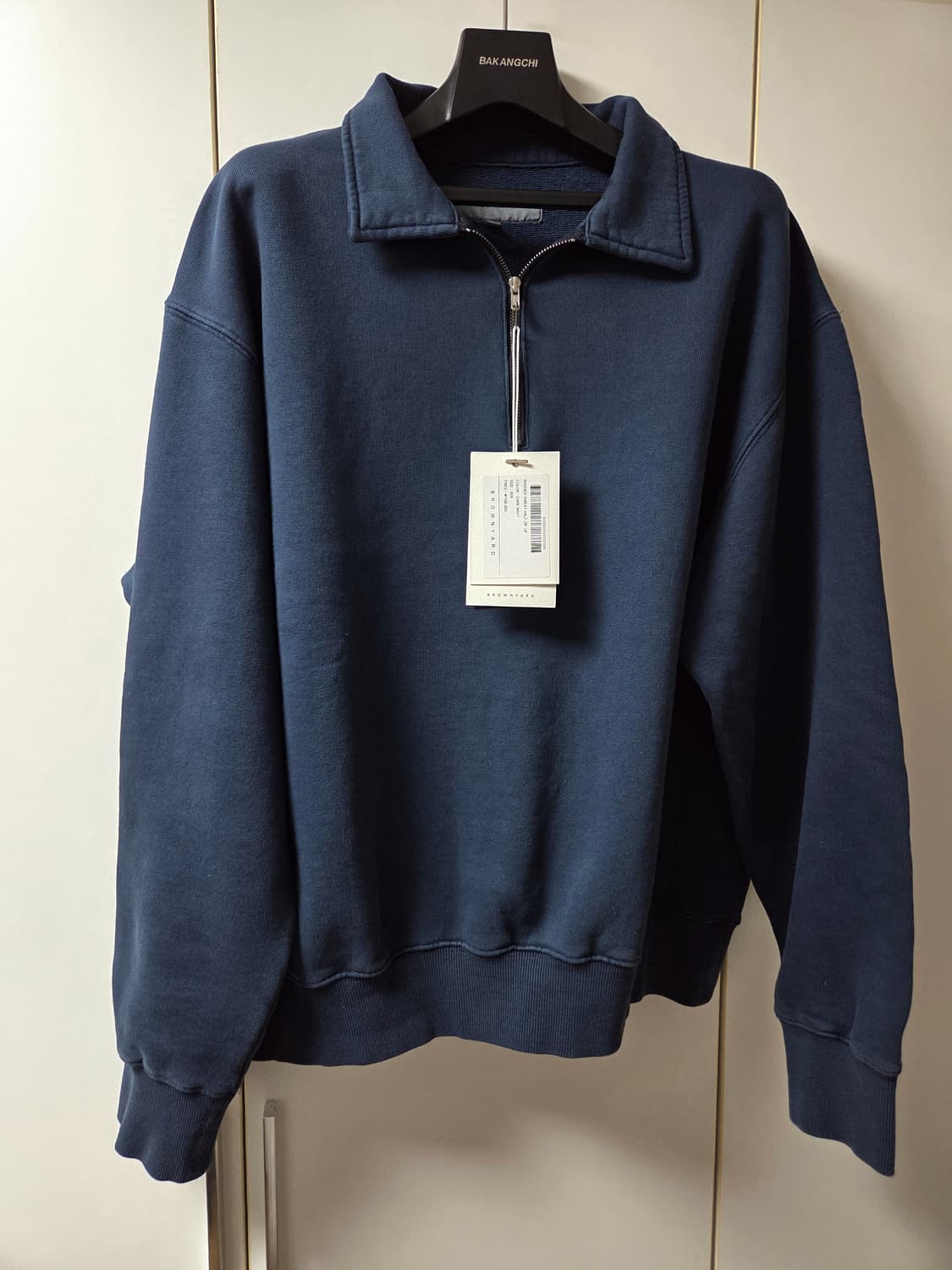 (4) 브라운야드 25FW 워시드 스웻 하프집업  네이비  새상품 상품이미지1