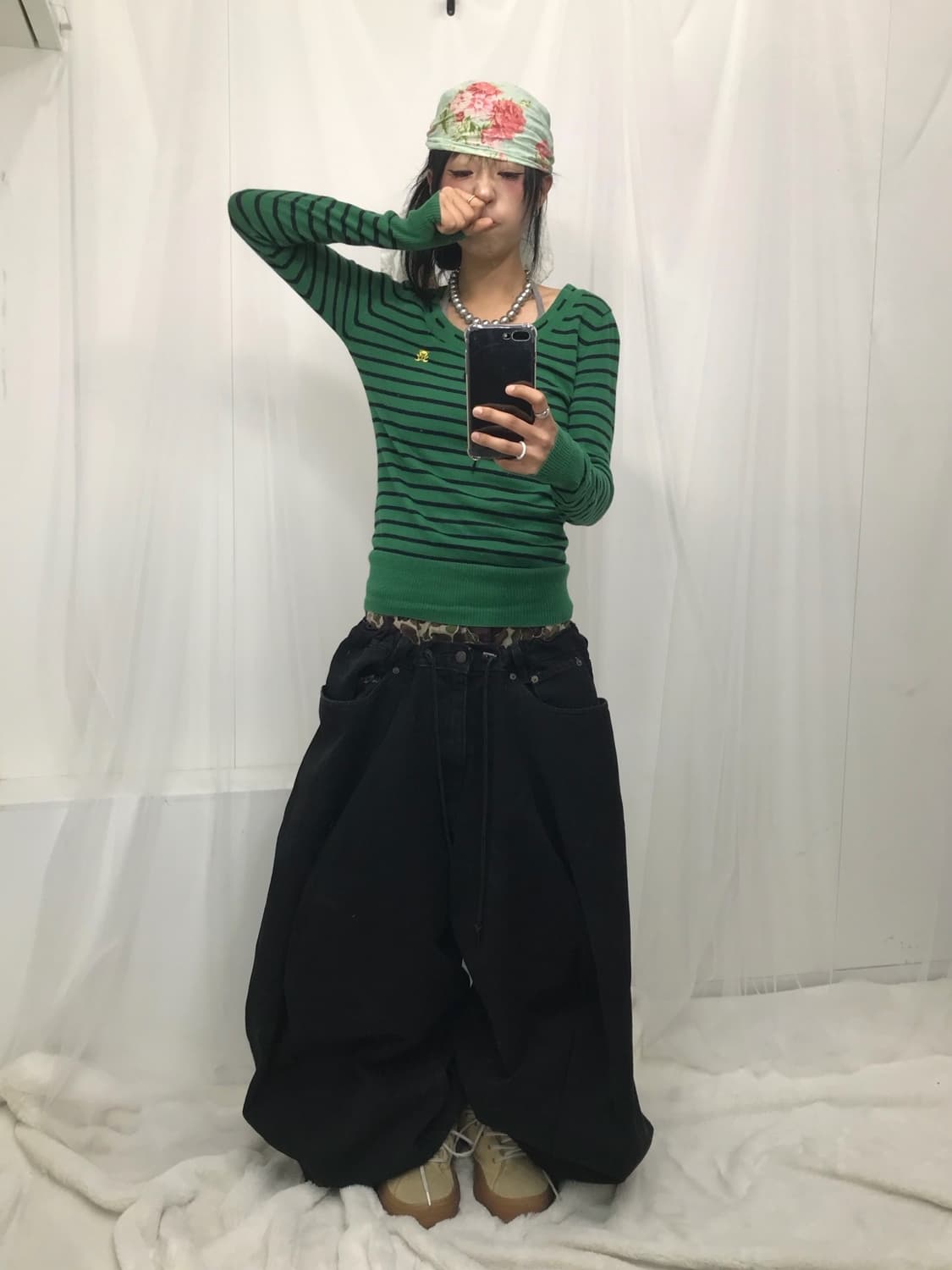 히스테릭글래머 퍽베어 스트라이프 리본 디테일 얇니트 상품이미지6