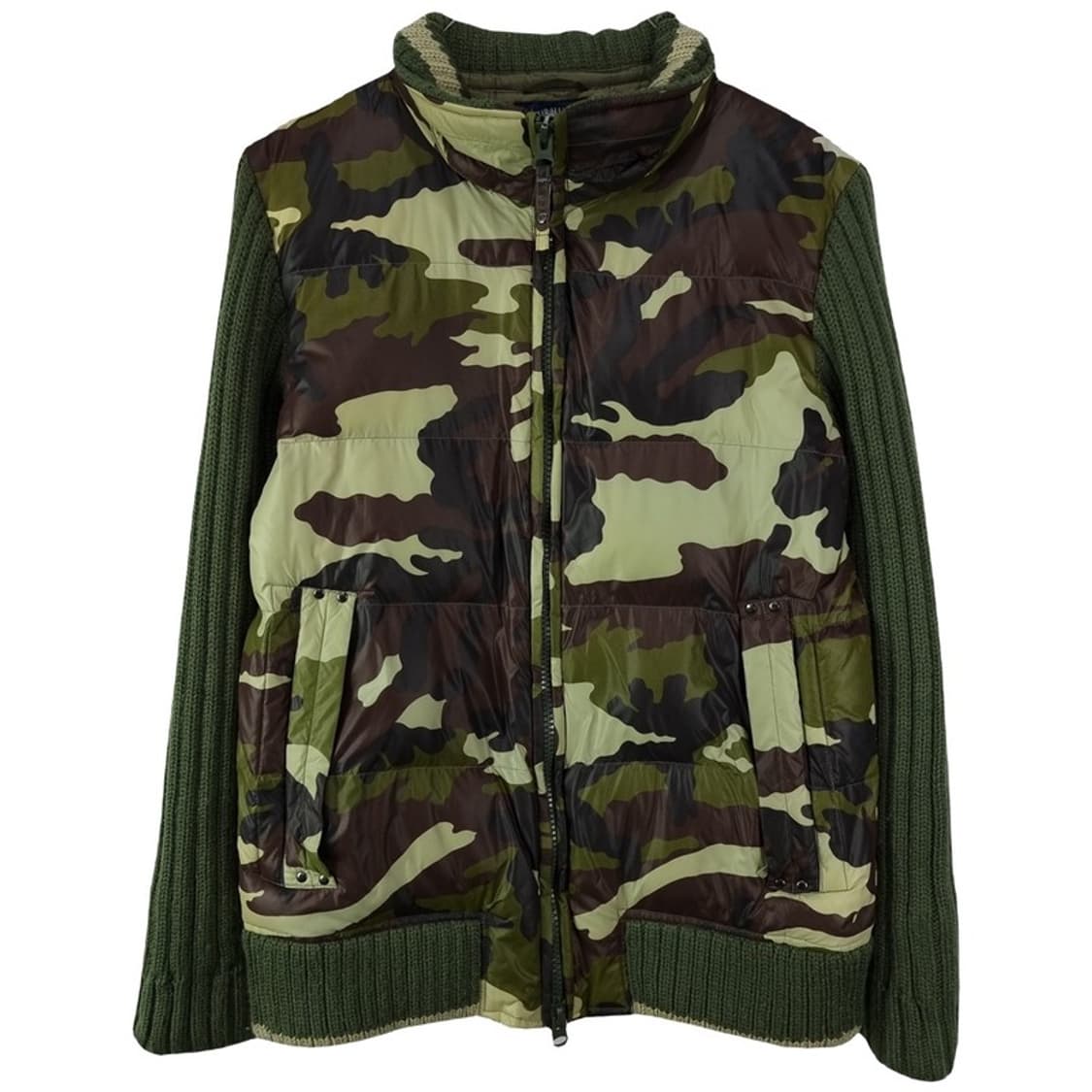 [일본빈티지] 카모 패턴 니트 패딩 집업 카키 M18022 상품이미지2