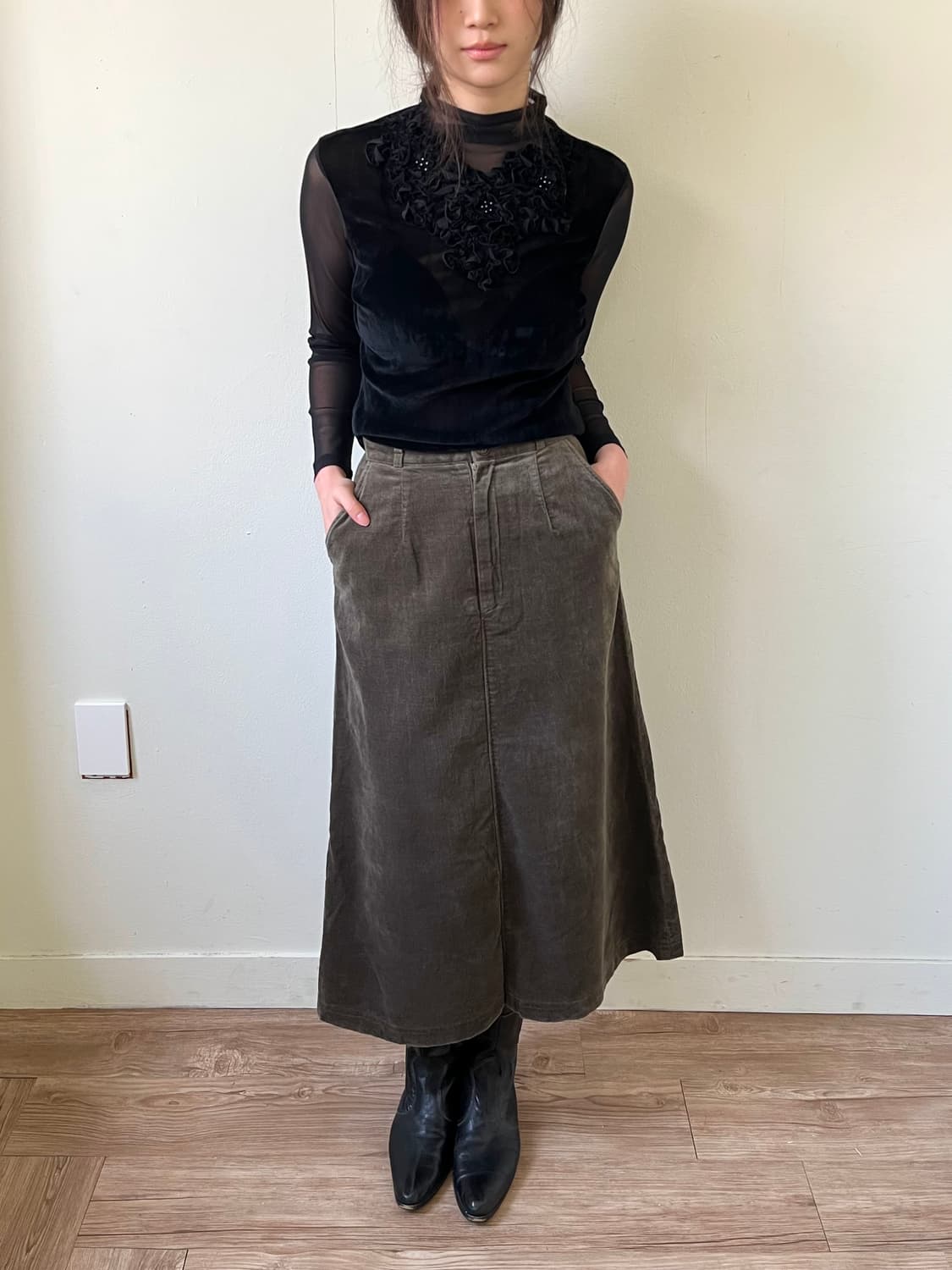 Japan vtg 올리브 코듀로이 스커트 상품이미지8