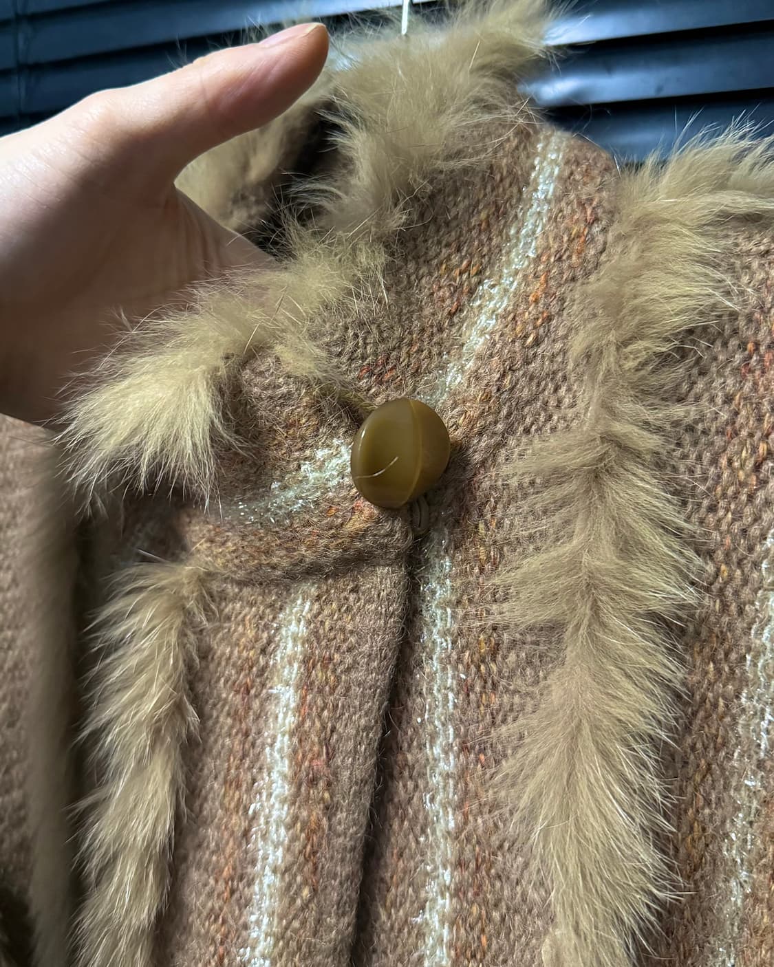 parcel 일본 카멜 털 니트 하이넥 가디건 스웨터 망토 스트라이프 상품이미지4