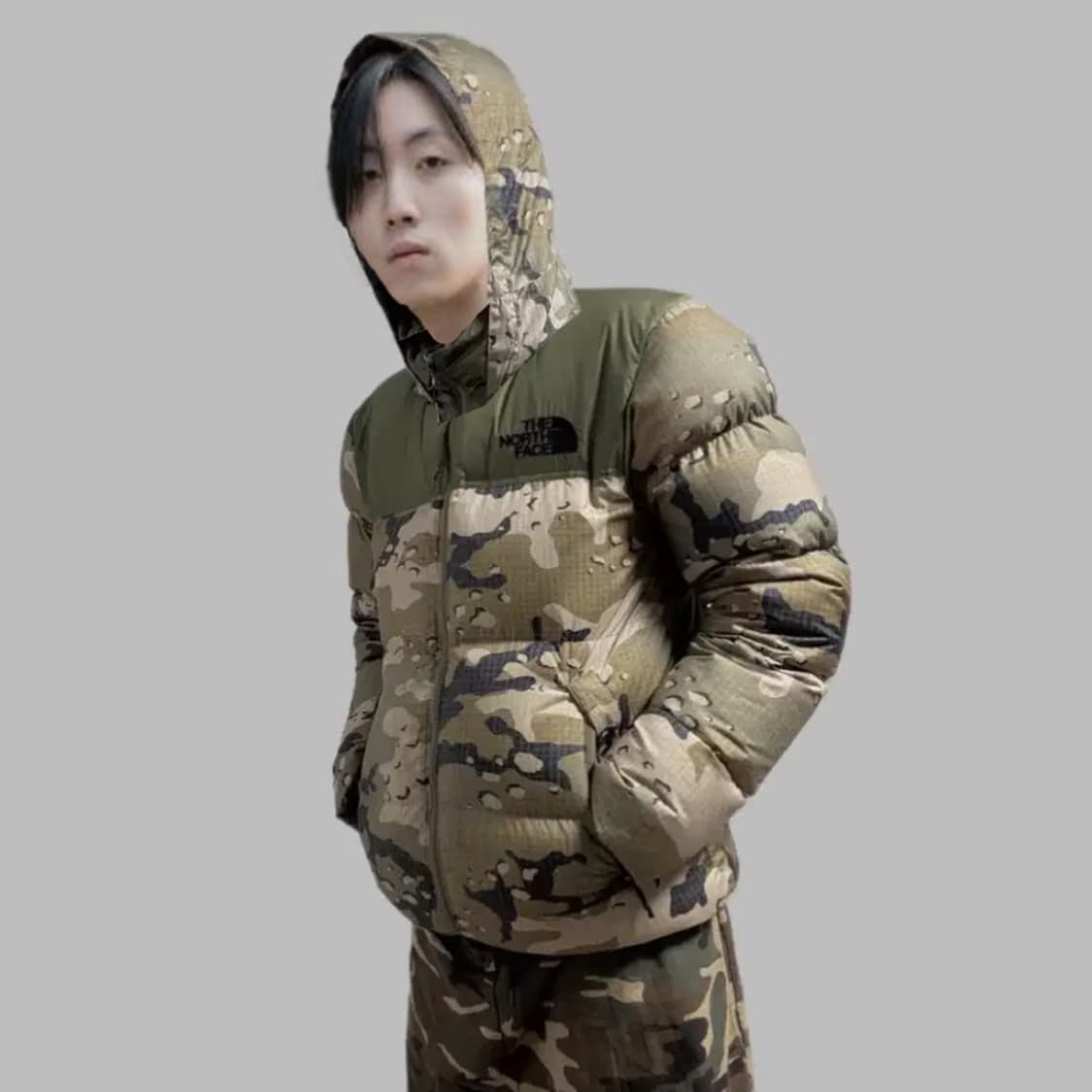 노스페이스 노벨티 눕시 켄들제너핏 구스다운 카모 숏패딩 상품이미지1