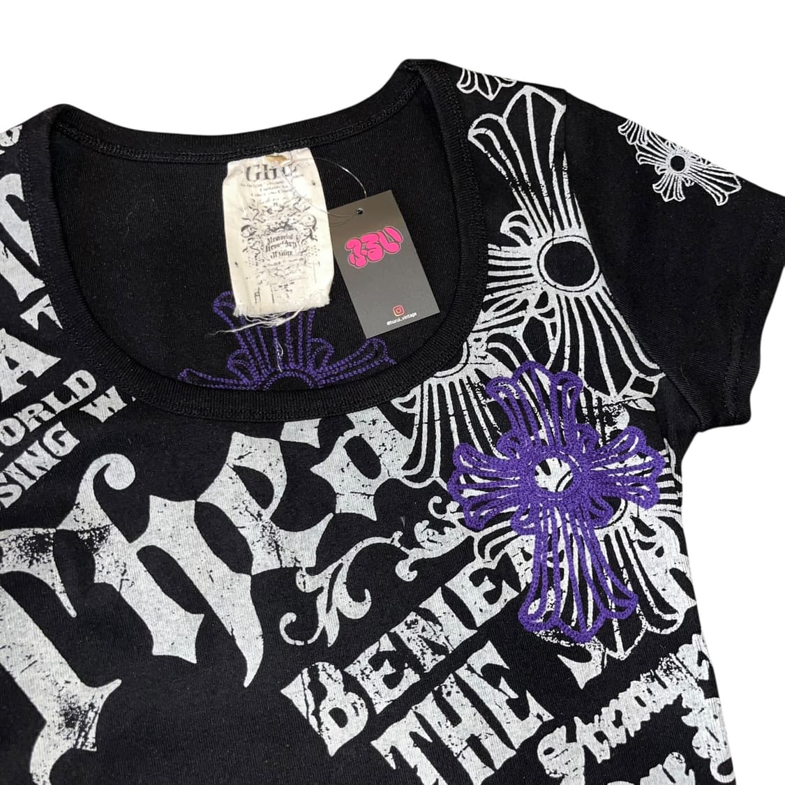 Glitz 글리츠 십자 자수 프린팅 반팔티 y2k펑크갸루 상품이미지3