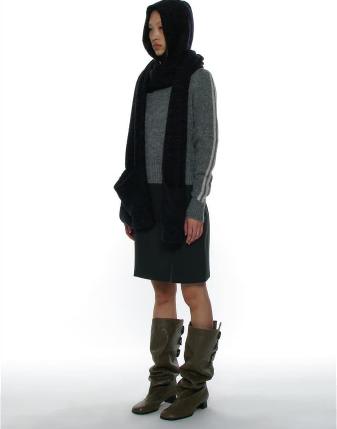 파르티멘토 후디드 니트 머플러 네이비 상품이미지4