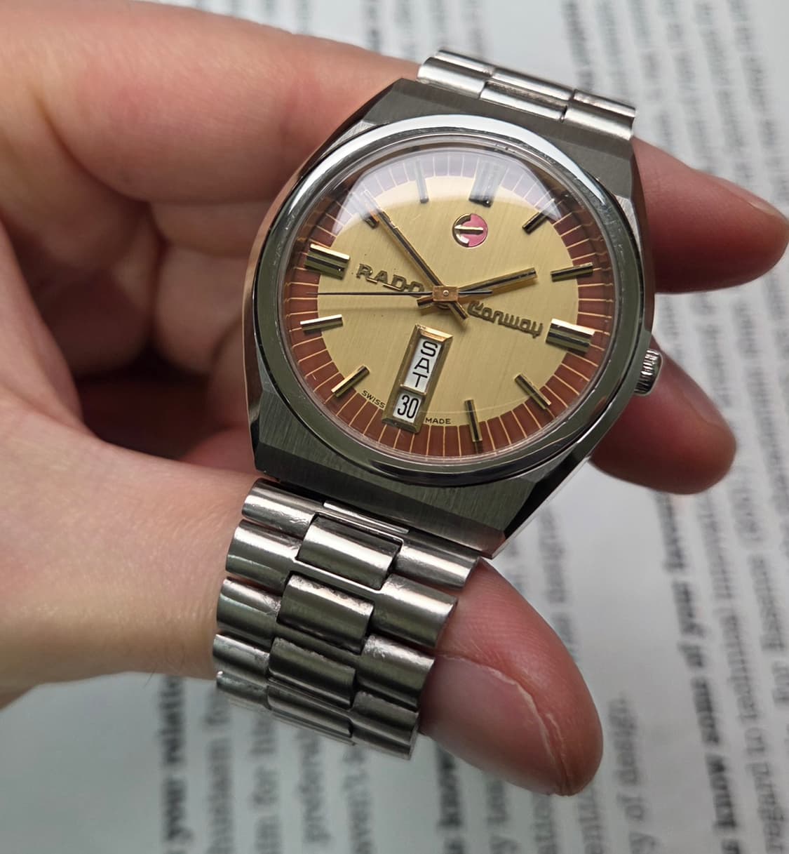 레어] 빈티지 라도 콘웨이 데이데이트 투톤 브라운 오토매틱 브레이슬릿 v 상품이미지4