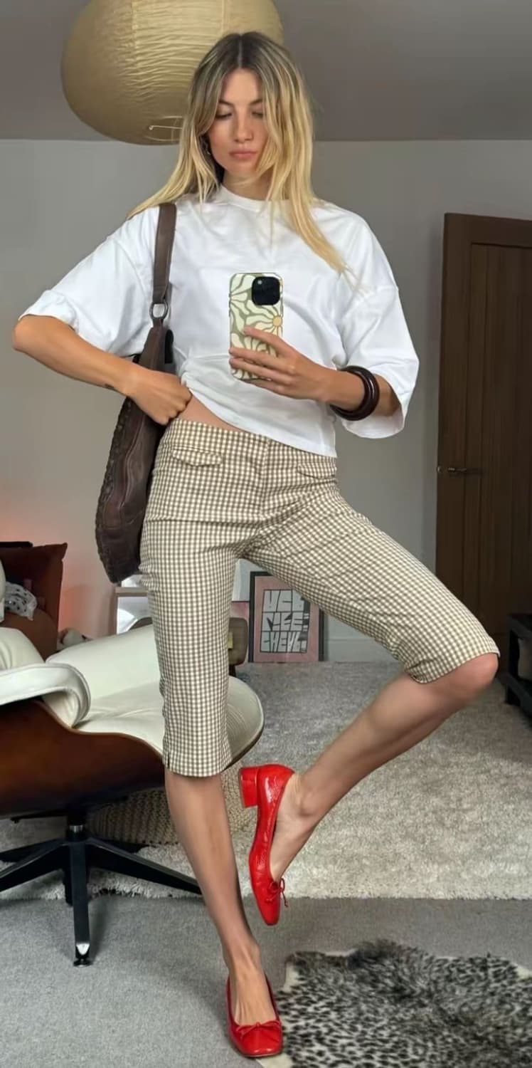 꾸레쥬 쿠레쥬 정품 체크 카프리 팬츠 상품이미지10