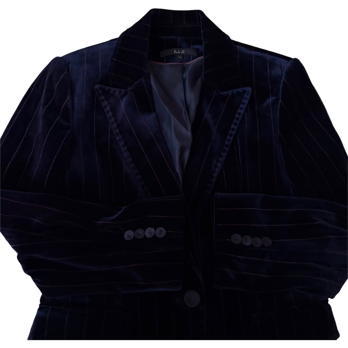 빈티지 네이비 벨벳 스트라이프 원버튼 자켓 상품이미지4
