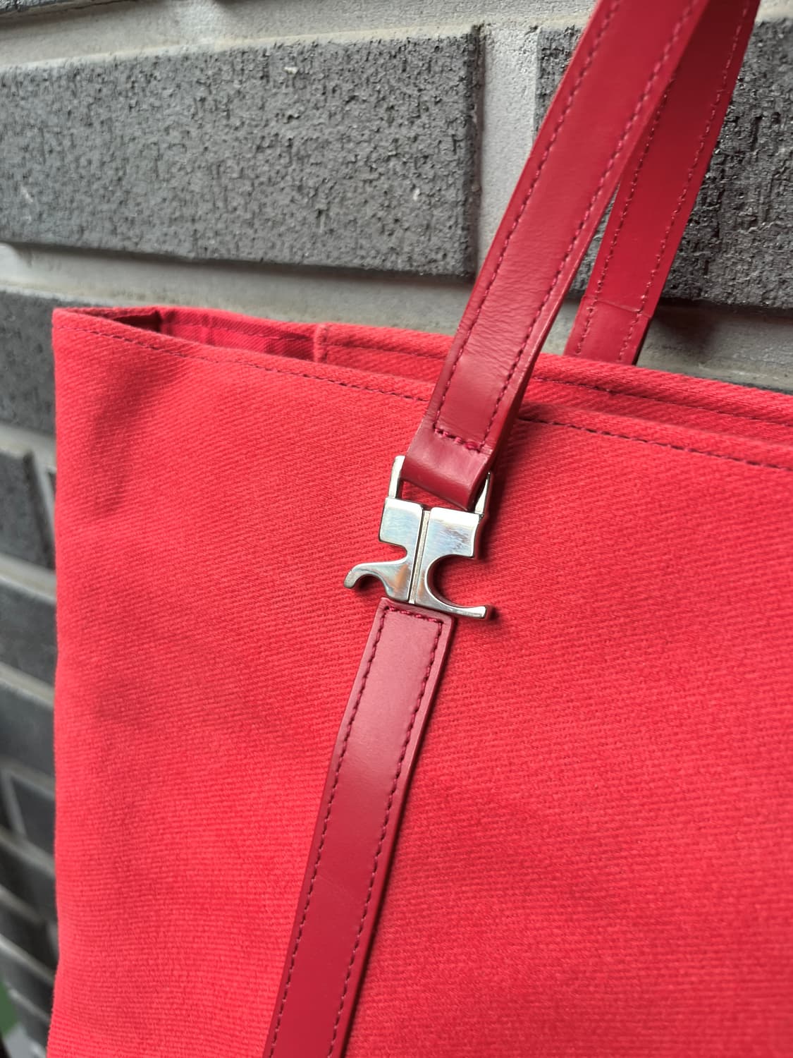 00s Courreges 꾸레쥬 더블 로고 펜던트 토트백 레드 상품이미지3