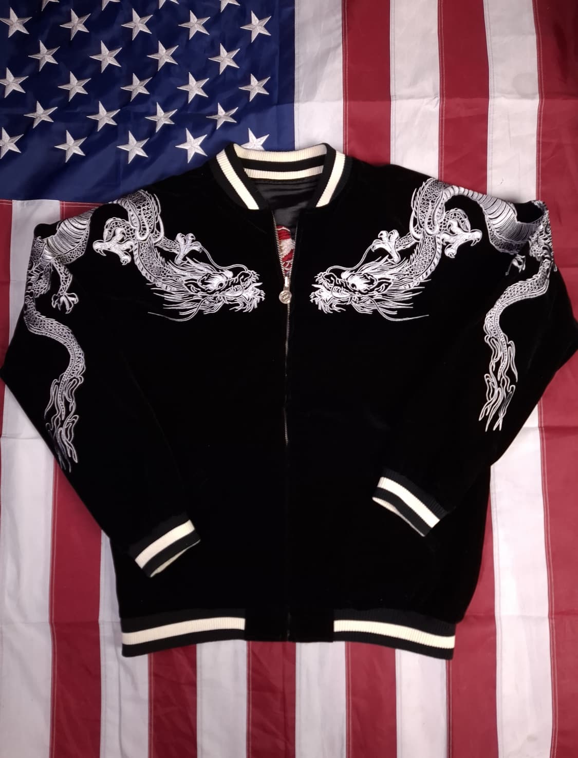 빈티지 벨벳 리버서블 잉어,용 자수 스카잔 상품이미지6