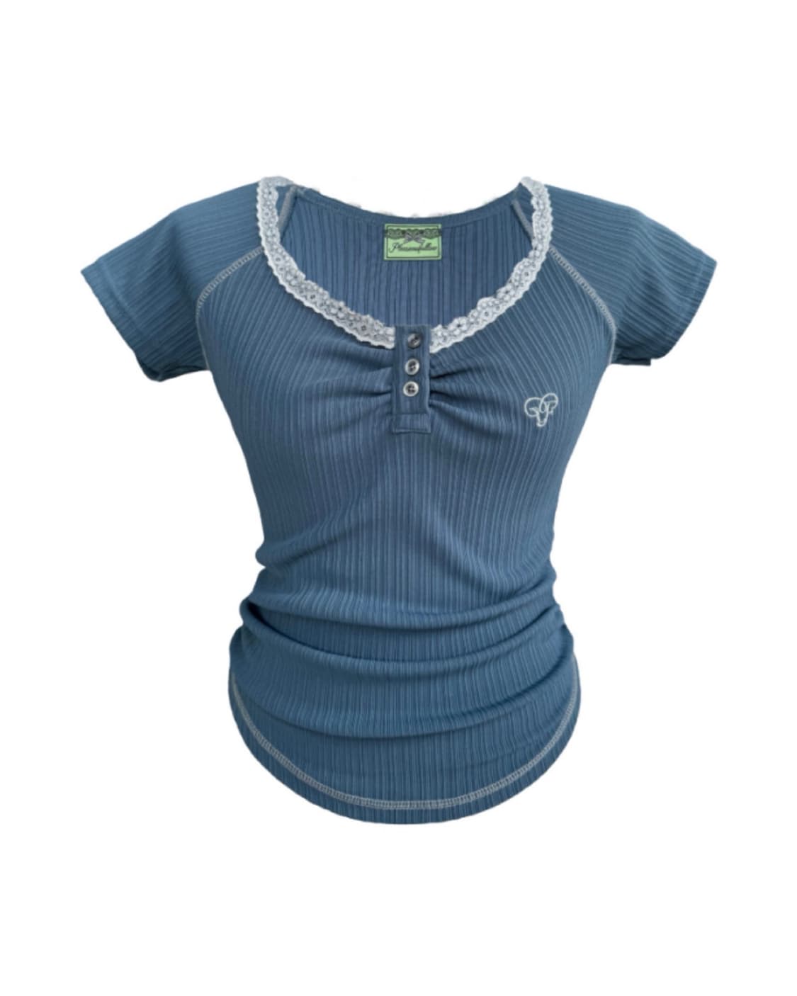 (새상품) 플노팔 다나 버튼 레이스탑 빈티지블루 플리즈노팔로우 상품이미지1