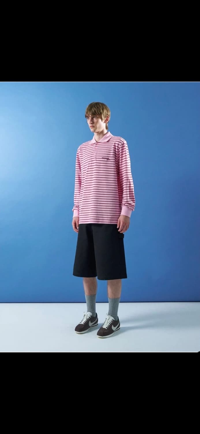 문선 핑크 스트라이프 긴팔 PK 셔츠 M 상품이미지1