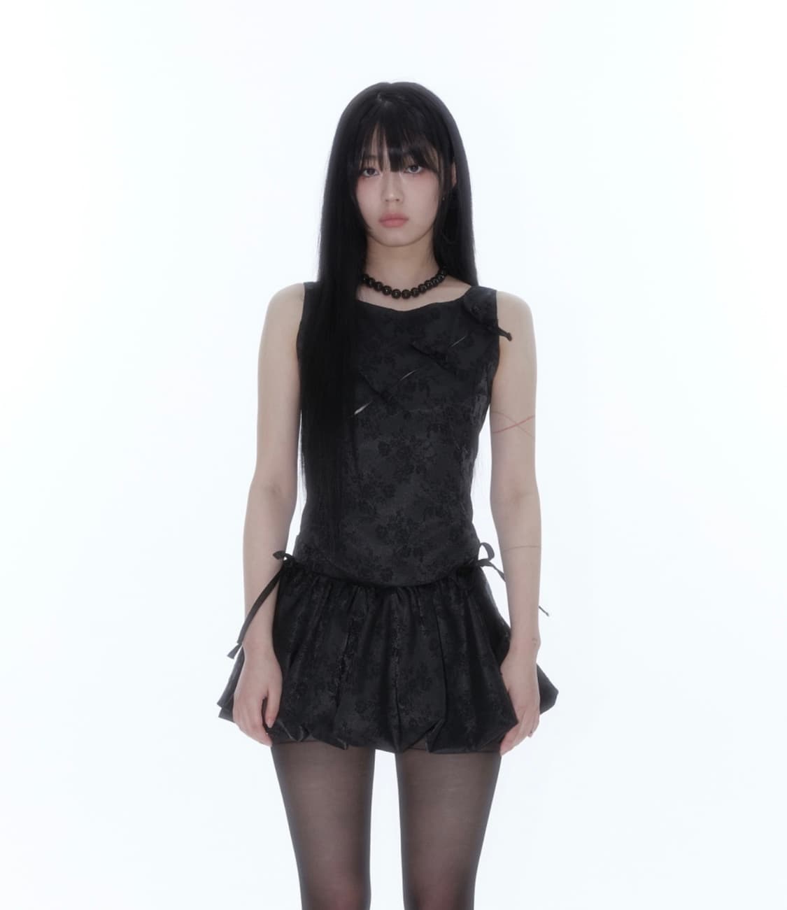 카시코 Ribbon Paneled Sleeveless Black 셋업 상품이미지5
