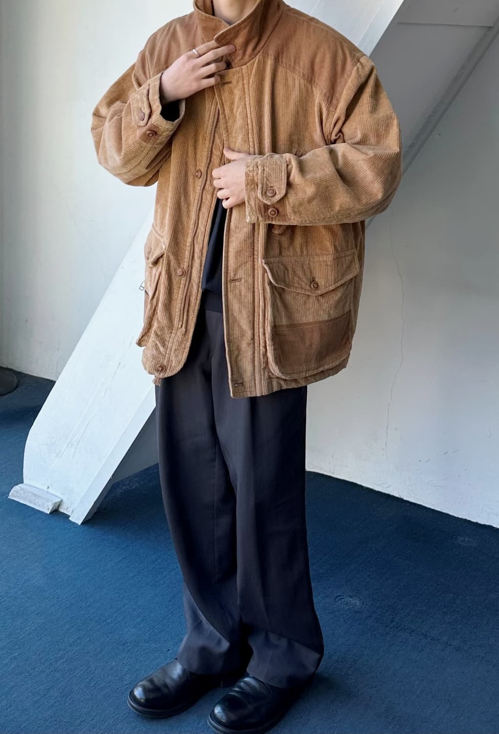 Cord fabric 2way collar utility mid coat 상품이미지6