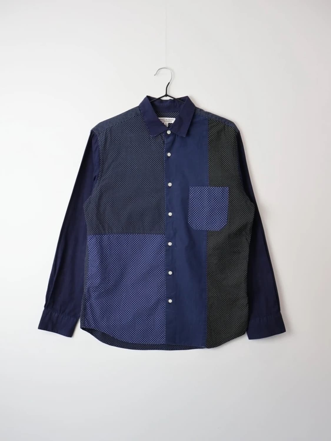 United Arrows Patchwork Dot Navy Shirt 상품이미지5