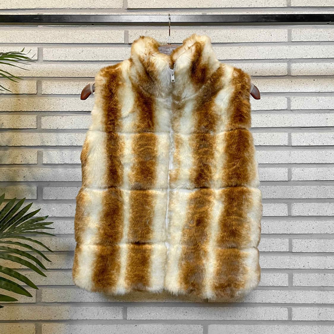 JPN VINTAGE 베스트 퍼자켓 하이넥 배색 투포켓 디테일 아이보리 상품이미지2