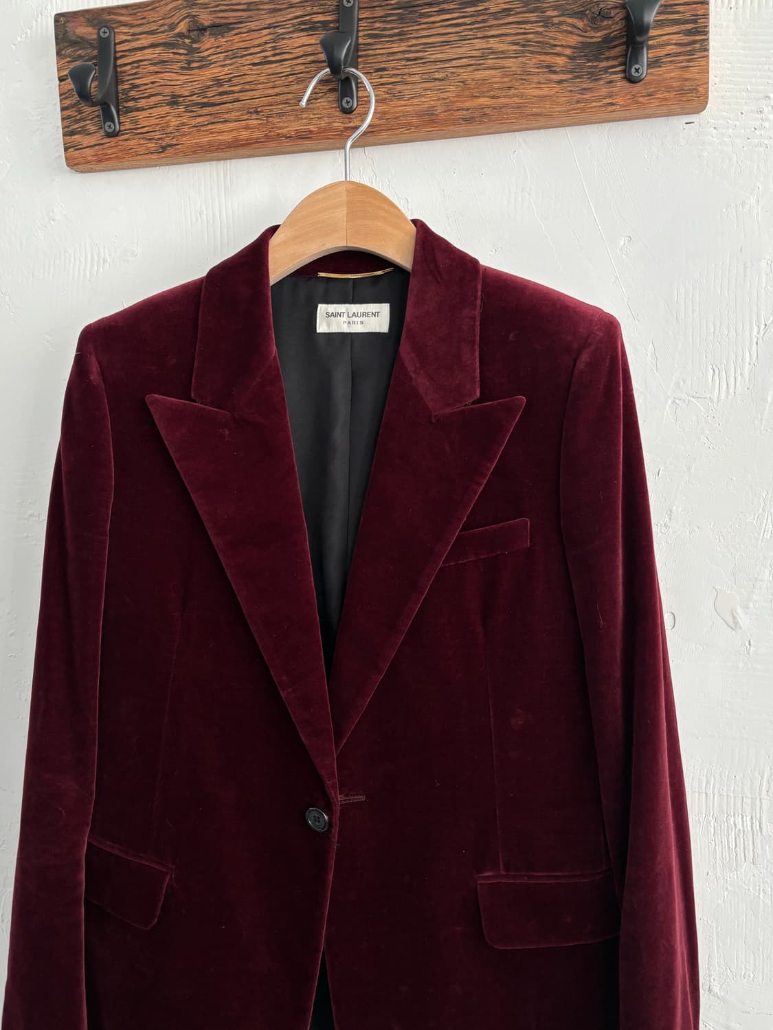 (새상품)Saint Laurent 생로랑 버건디 벨벳 싱글 블레이저 자켓 상품이미지2