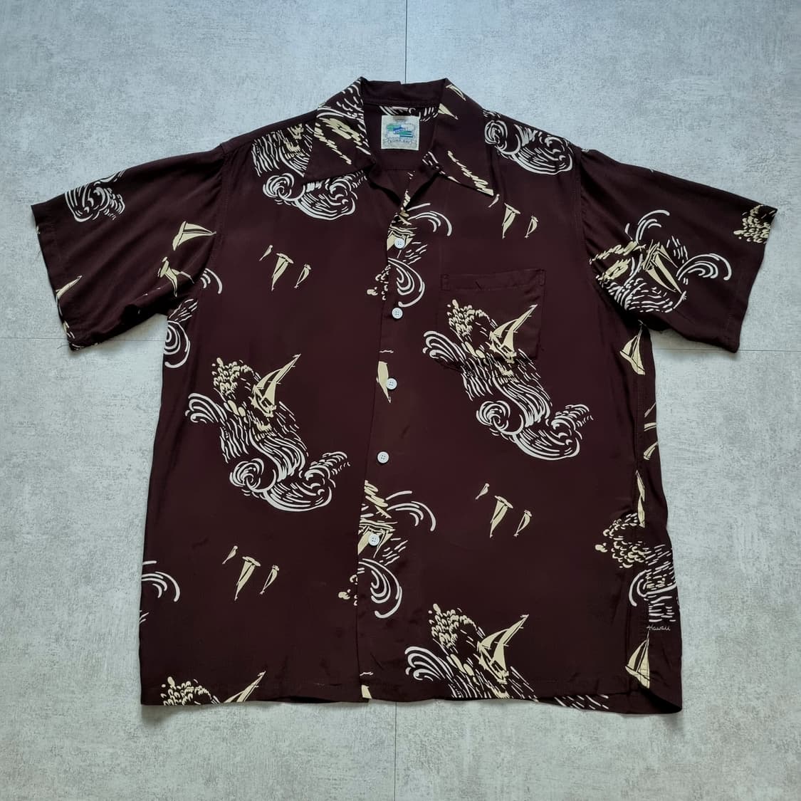 80s USA Kona Bay 세일링 패턴 하와이안셔츠 M, 105sz 상품이미지2