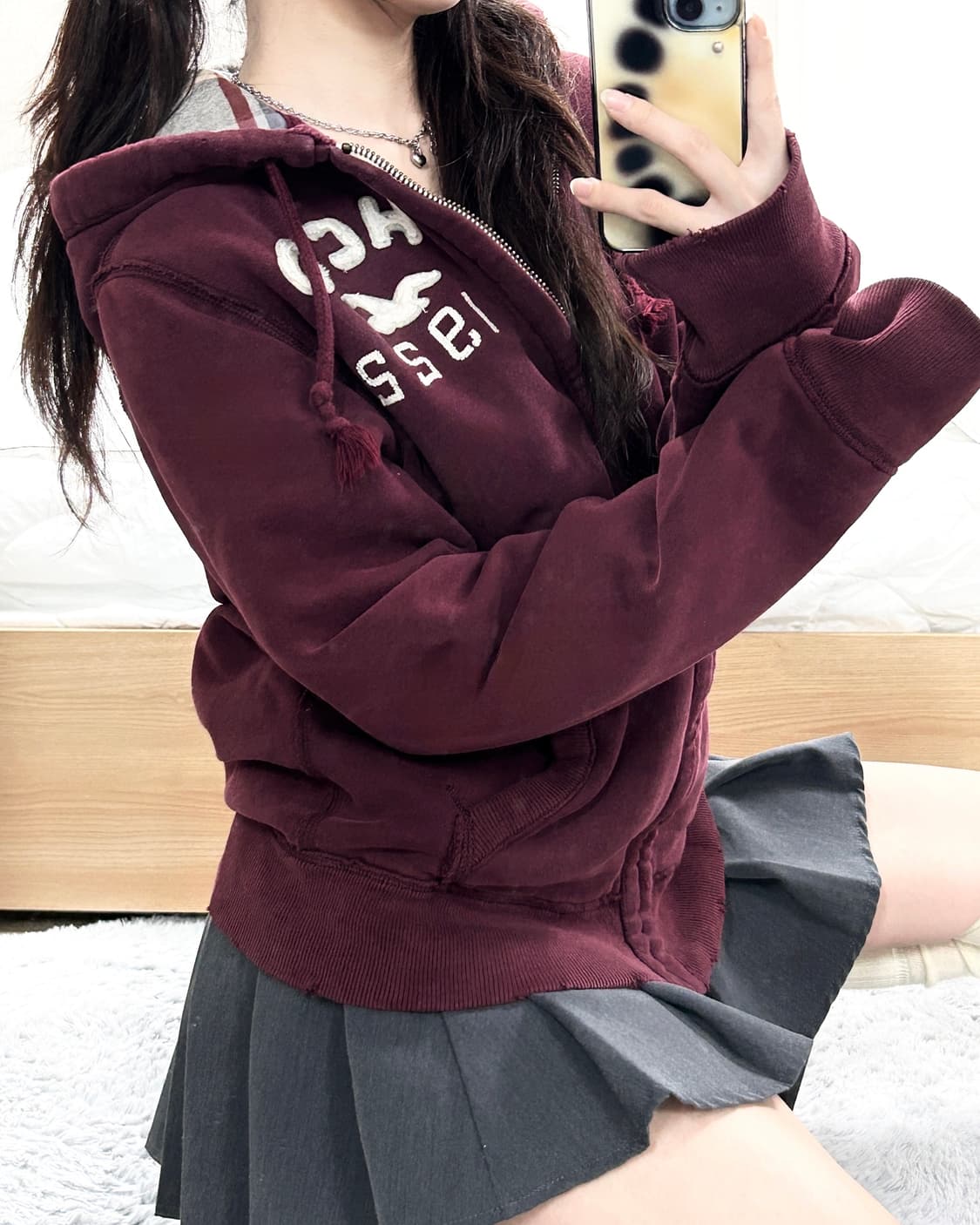 홀리스터 버건디 헤비스웻 후드집업 상품이미지2