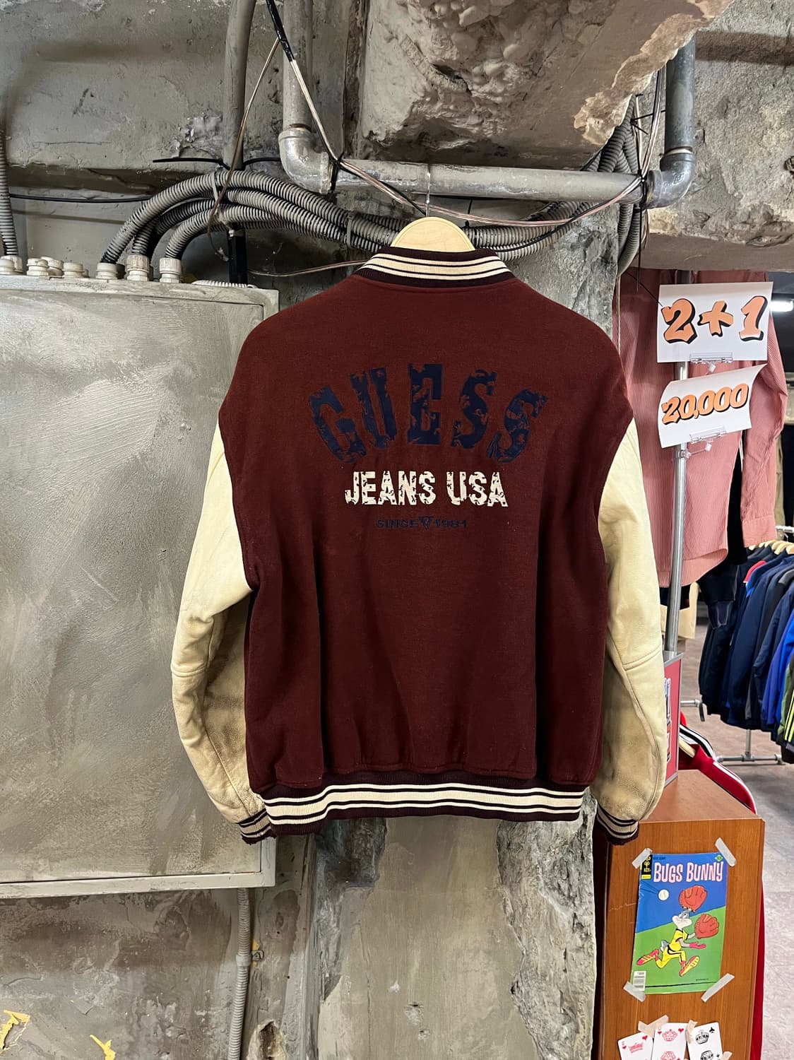 게스 울 소가죽 스타디움 자켓 버건디 95 #csz3242 상품이미지2