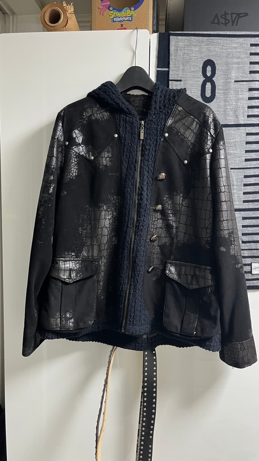 빈티지 니트 가죽자켓 상품이미지1