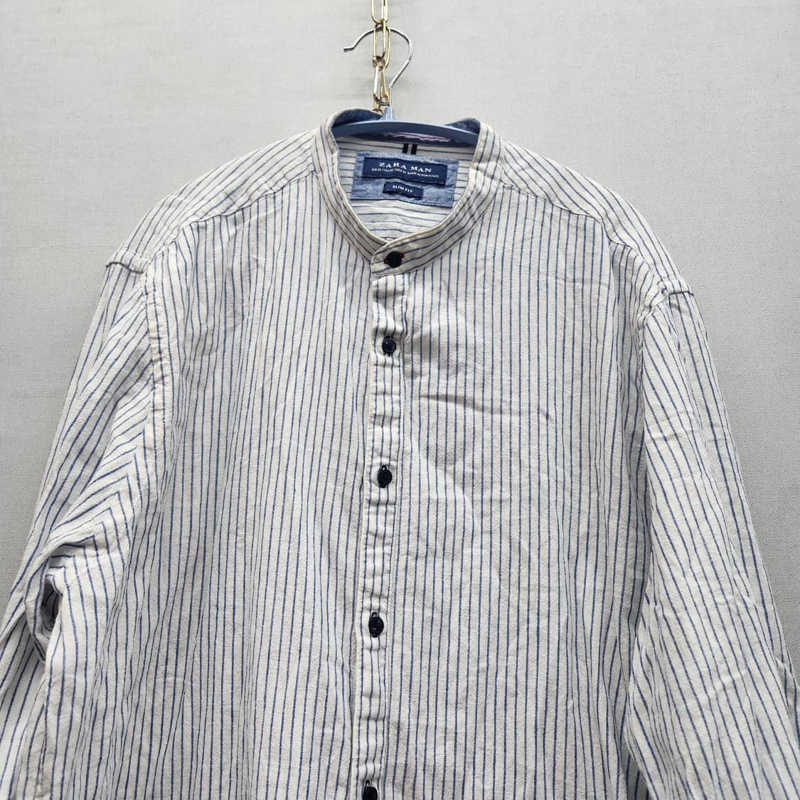 자라 스트라이프 헨리넥 얼보패치 린넨 혼방 셔츠 XL(XL) 상품이미지2