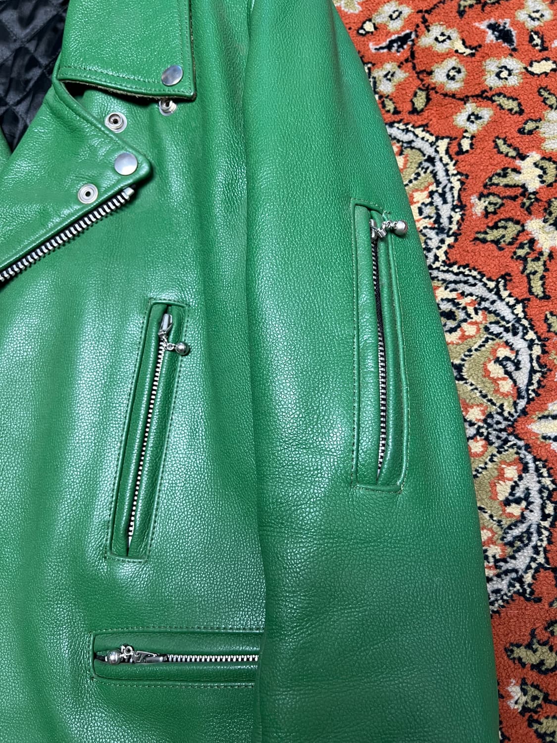 카오스 chaos JPN 그린 소가죽 라이더 자켓  38 상품이미지7