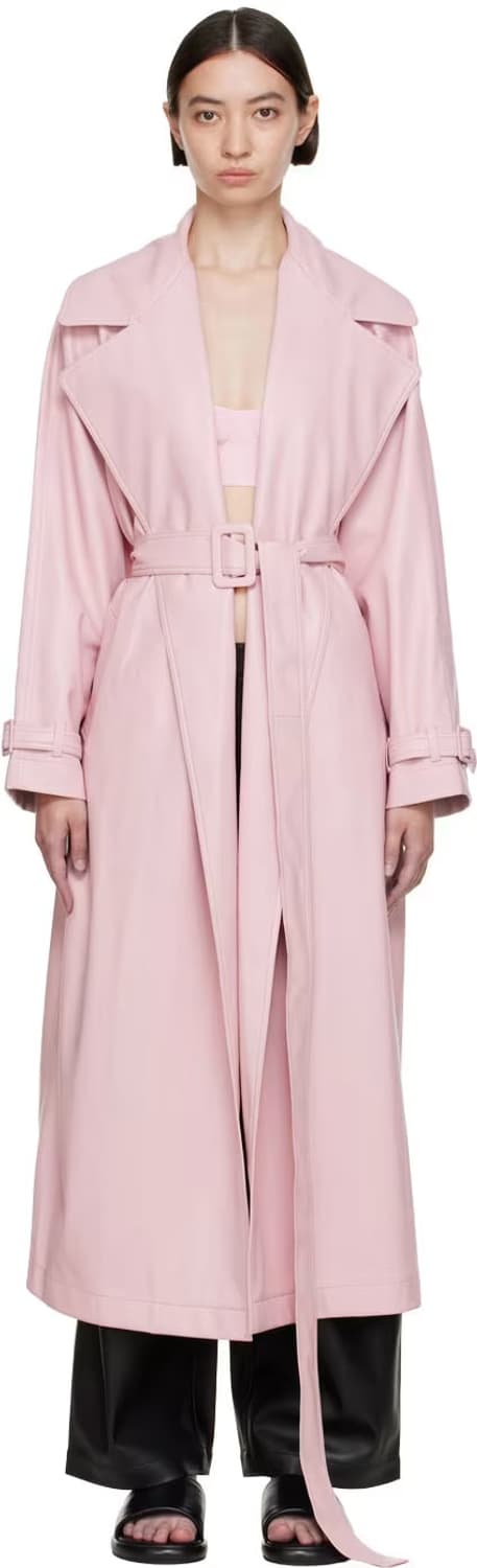 Olenich 베이비 핑크 인조 가죽 레더 롱 트렌치 코트 아크네 상품이미지1