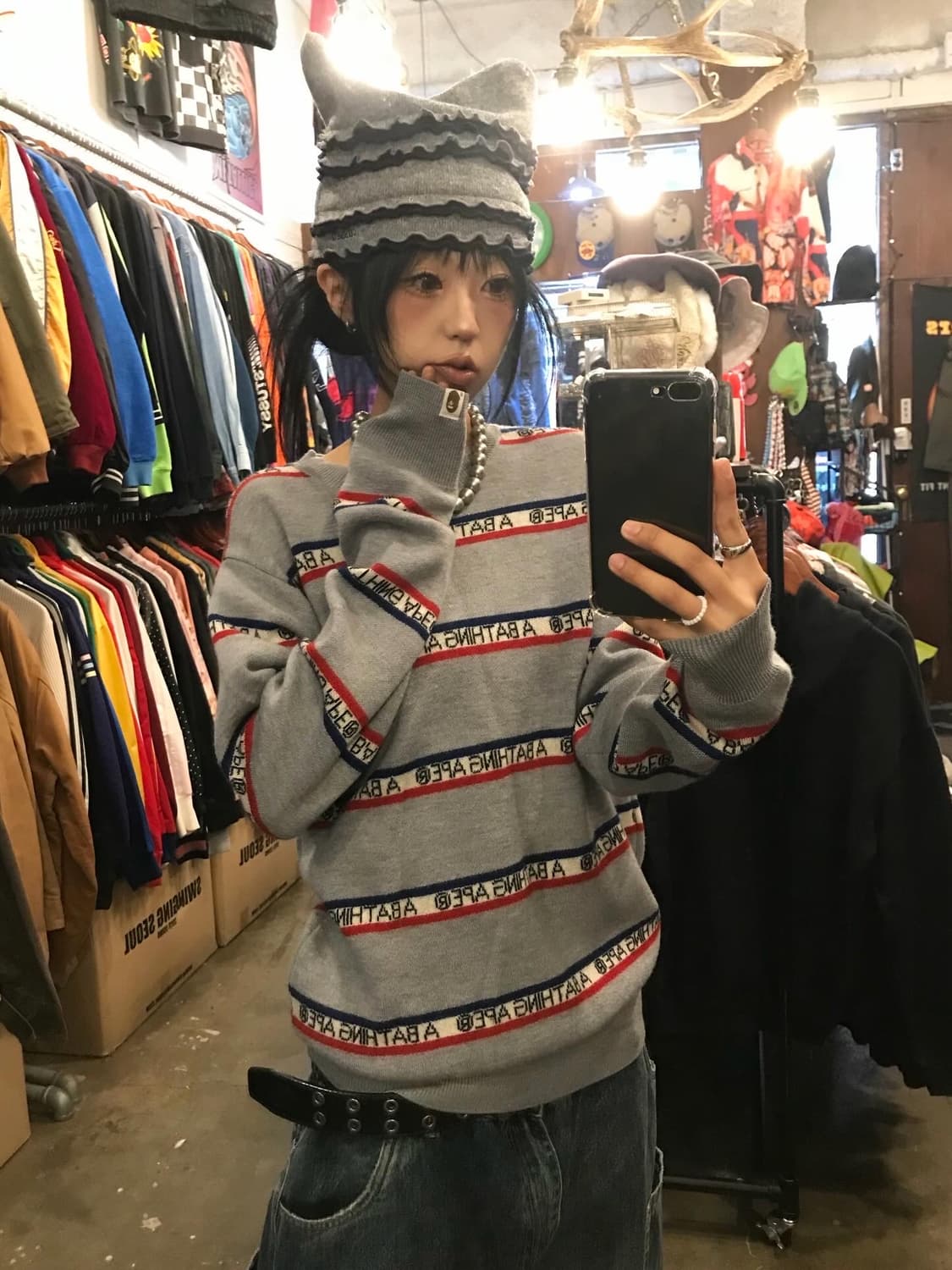 Bape Stripe Logo Knit 상품이미지7