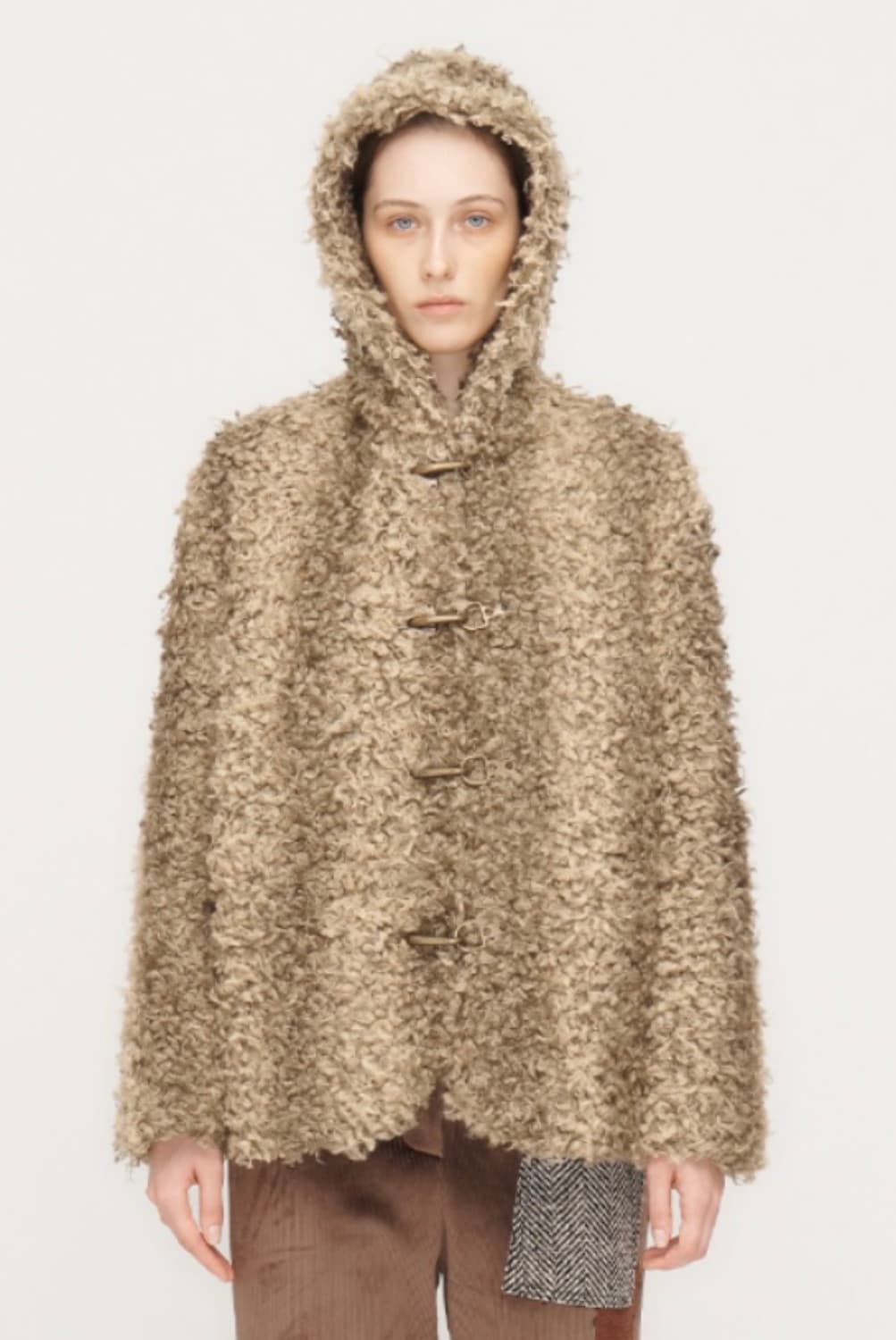 SHEARLING HOODED DUFFLE JACKET, BROWN 상품이미지2