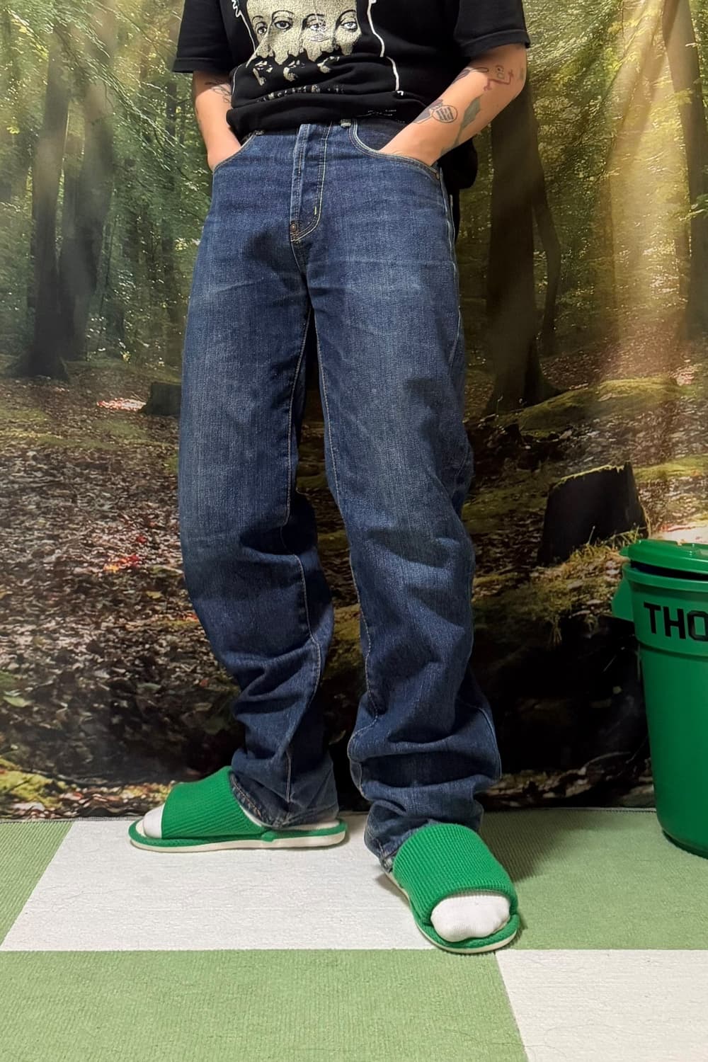 에비수 재팬 자수 백로고 데님 팬츠 상품이미지2