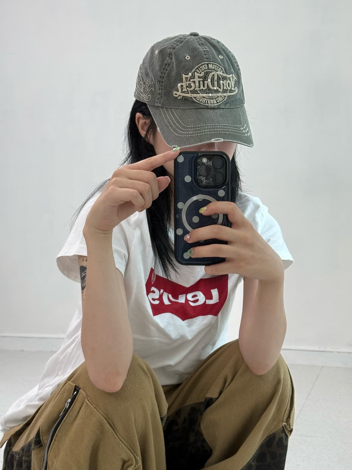본더치 카키 데미지 큐빅 캡 상품이미지1